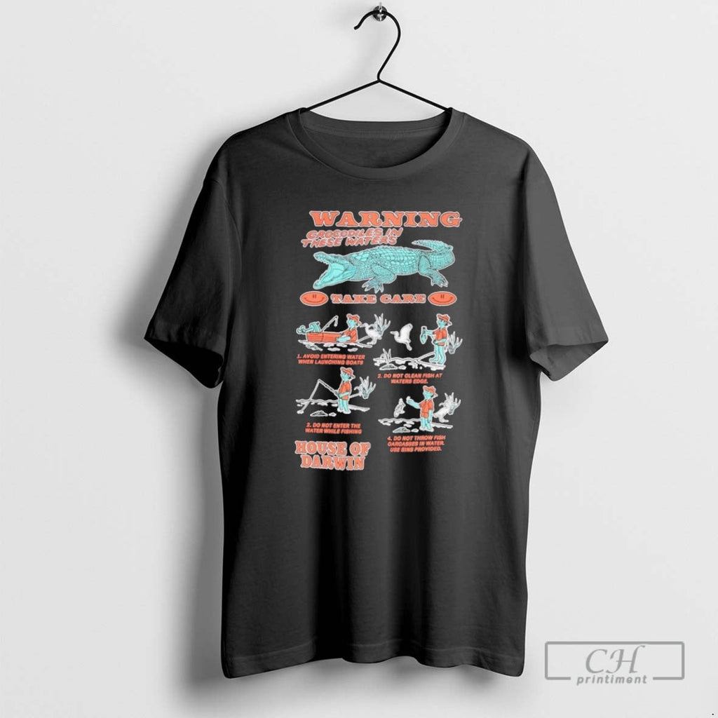 Premium House Of Darwin Warning Crocodiles In These - Adult & Kids T-Shirts, Sweatshirts & Hoodies apparel design preview 1