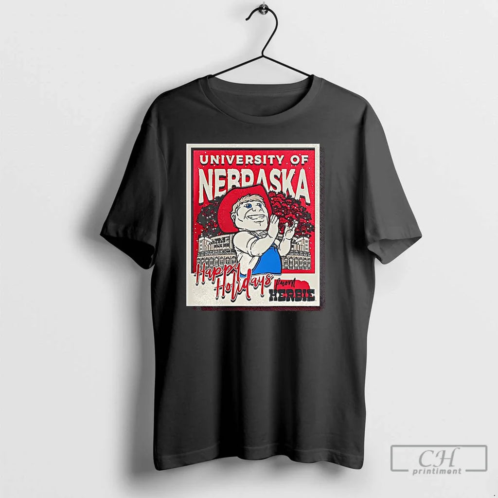 Premium Nebraska Huskers University Happy Holidays - Adult & Kids T-Shirts, Sweatshirts & Hoodies apparel design preview 1