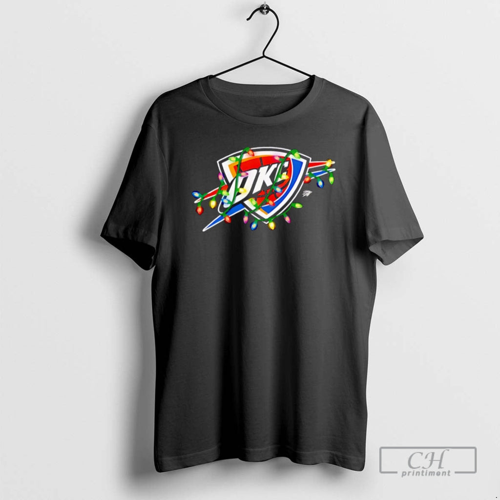 Premium Oklahoma City Thunder Logo Lights Merry - Adult & Kids T-Shirts, Sweatshirts & Hoodies apparel design preview 1