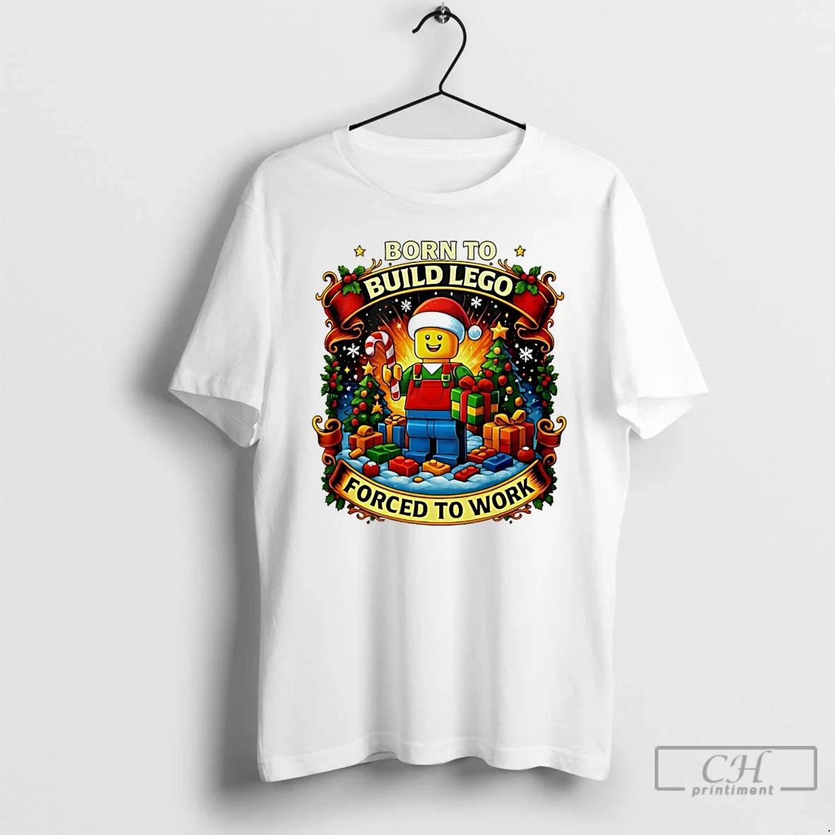 Premium Santa Lego Born To Build Forced Work - Adult & Kids T-Shirts, Sweatshirts & Hoodies apparel design preview 1