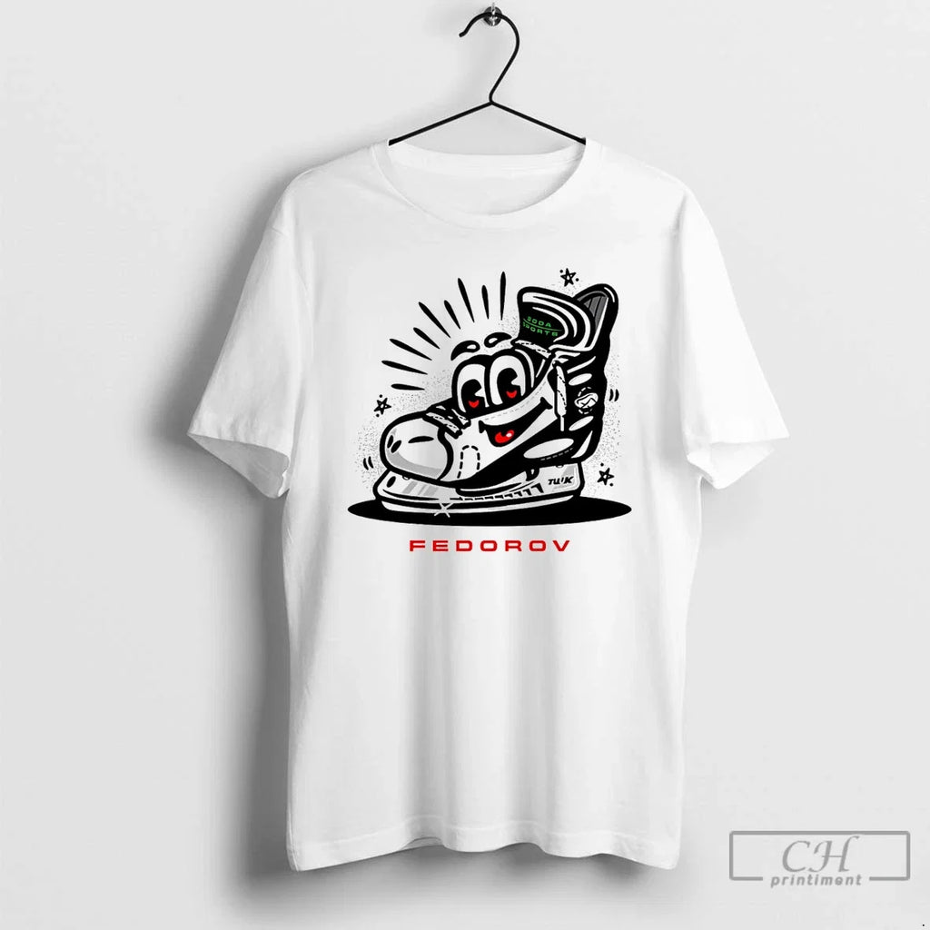 Premium Sergei Fedorov Detroit Red Wings Shoe - Adult & Kids T-Shirts, Sweatshirts & Hoodies apparel design preview 1