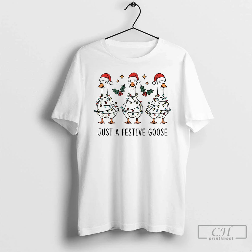 Premium Silly Goose Santa Hat Just A Festive Merry - Adult & Kids T-Shirts, Sweatshirts & Hoodies apparel design preview 1
