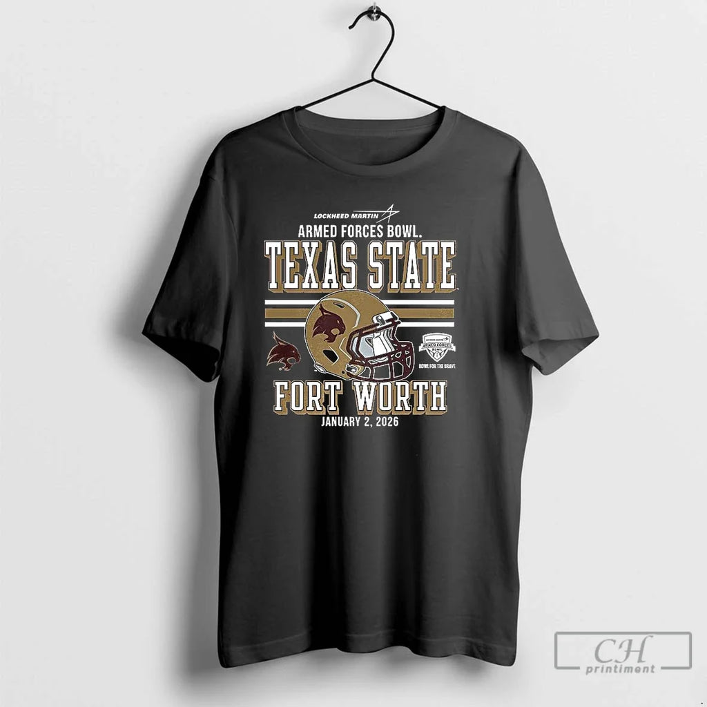 Premium Texas State Bobcats 2025 Armed Forces Bowl - Adult & Kids T-Shirts, Sweatshirts & Hoodies apparel design preview 1