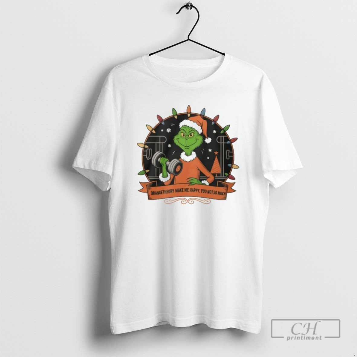 Premium The Grinch Santa Orange Theory Make Me Happy - Adult & Kids T-Shirts, Sweatshirts & Hoodies apparel design preview 1