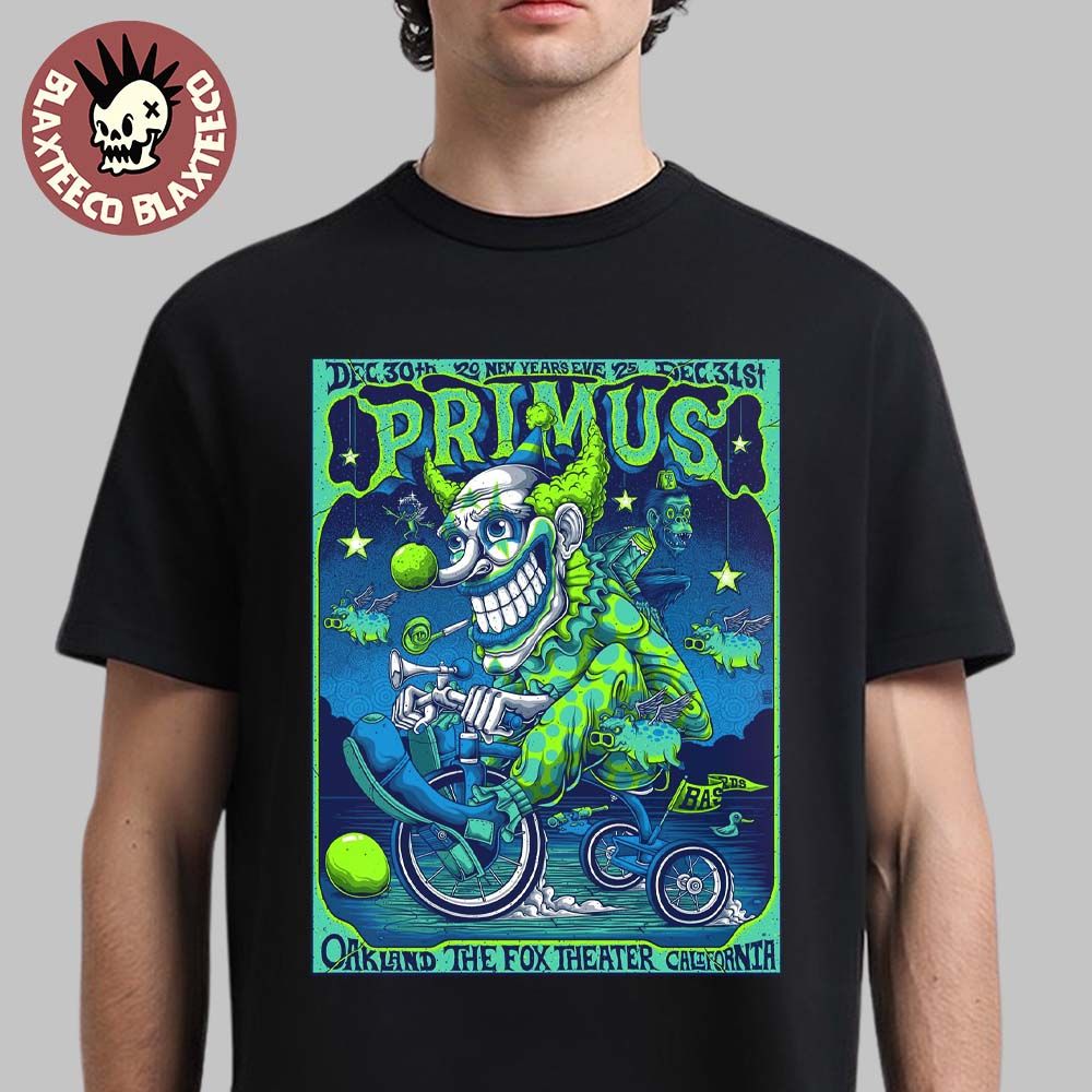 Primus Vip 2025 New Years Eve Shows Poster In Oakland - Adult & Kids T-Shirts, Sweatshirts & Hoodies apparel design preview 1