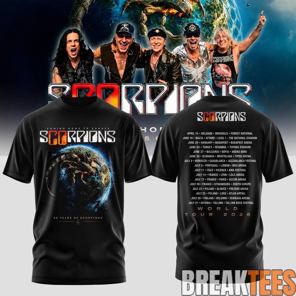 Scorpions Coming Home 2026 World Tour Black - Adult & Kids T-Shirts, Sweatshirts & Hoodies apparel design preview 1