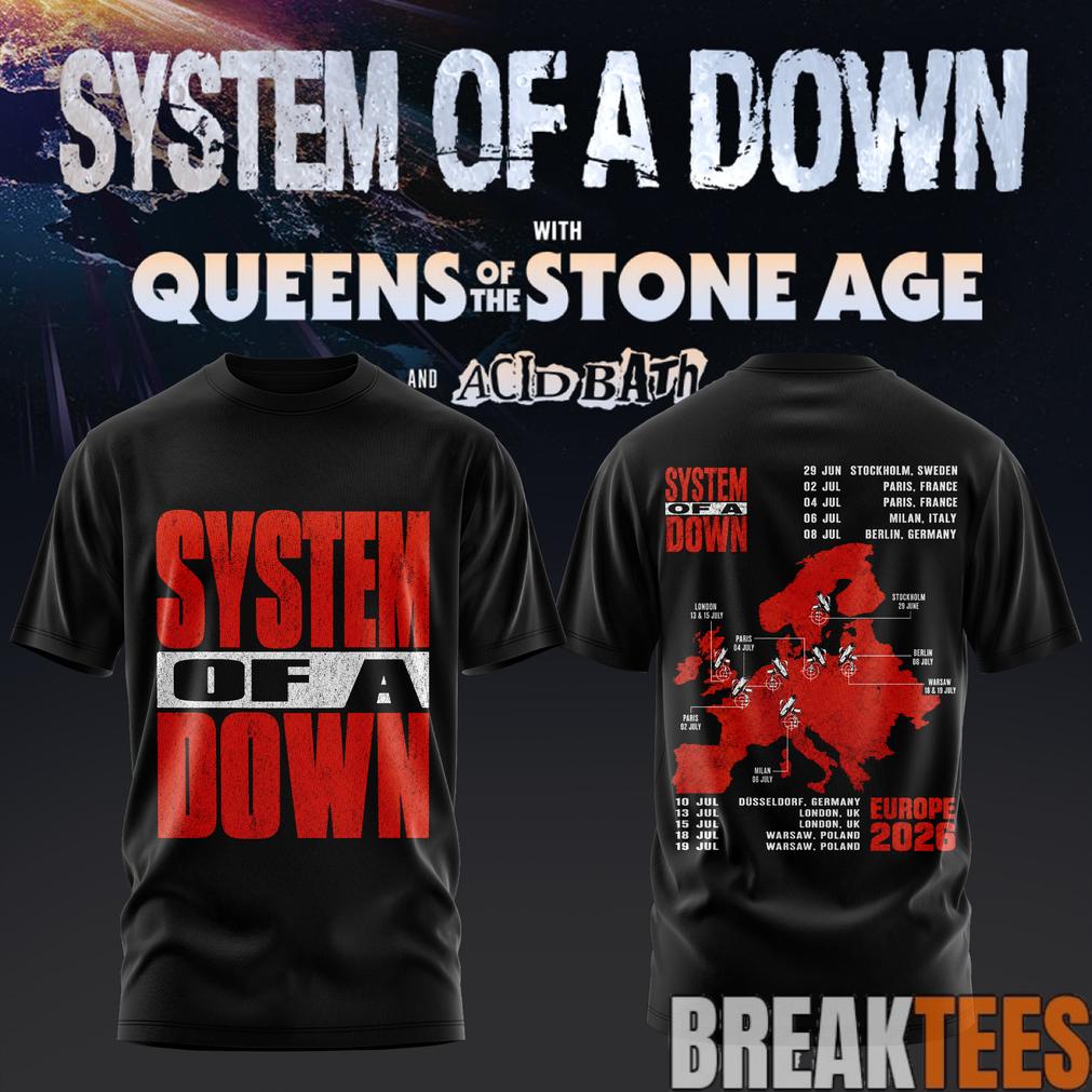 System of a Down UK EU Tour 2026 Black Collection - Adult & Kids T-Shirts, Sweatshirts & Hoodies apparel design preview 1