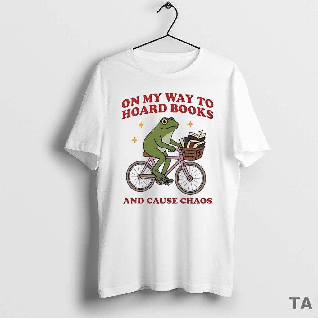 Top Frog Riding Bicycle On Way To Hoard Books And - Adult & Kids T-Shirts, Sweatshirts & Hoodies apparel design preview 1