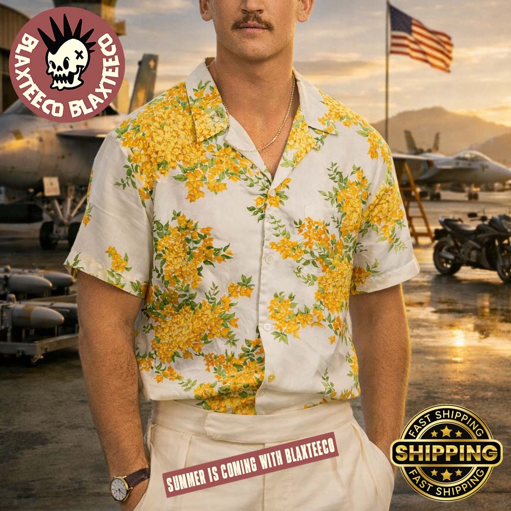 Gun Miles Teller Golden Tropical Floral Hawaiian - Adult & Kids T-Shirts, Sweatshirts & Hoodies apparel design preview 1