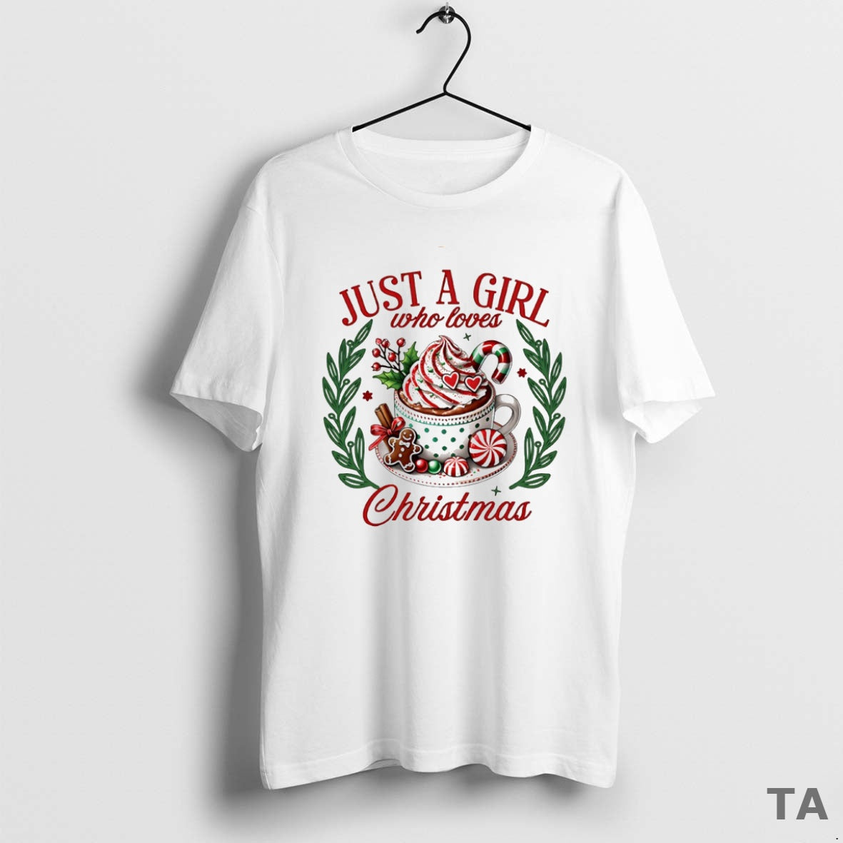 Top Just A Girl Who Loves Christmas Cocoa Circle - Adult & Kids T-Shirts, Sweatshirts & Hoodies apparel design preview 1