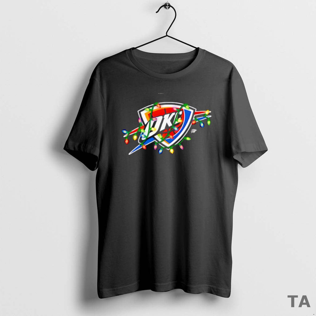 Top Oklahoma City Thunder Logo Lights Merry Christmas - Adult & Kids T-Shirts, Sweatshirts & Hoodies apparel design preview 1