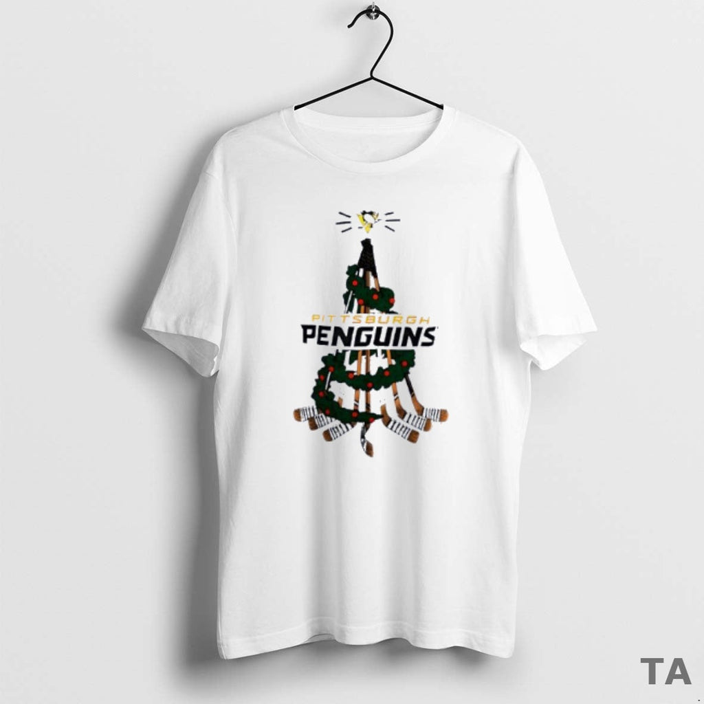 Top Pittsburgh Penguins Stickman Hockey Holiday Tree - Adult & Kids T-Shirts, Sweatshirts & Hoodies apparel design preview 1