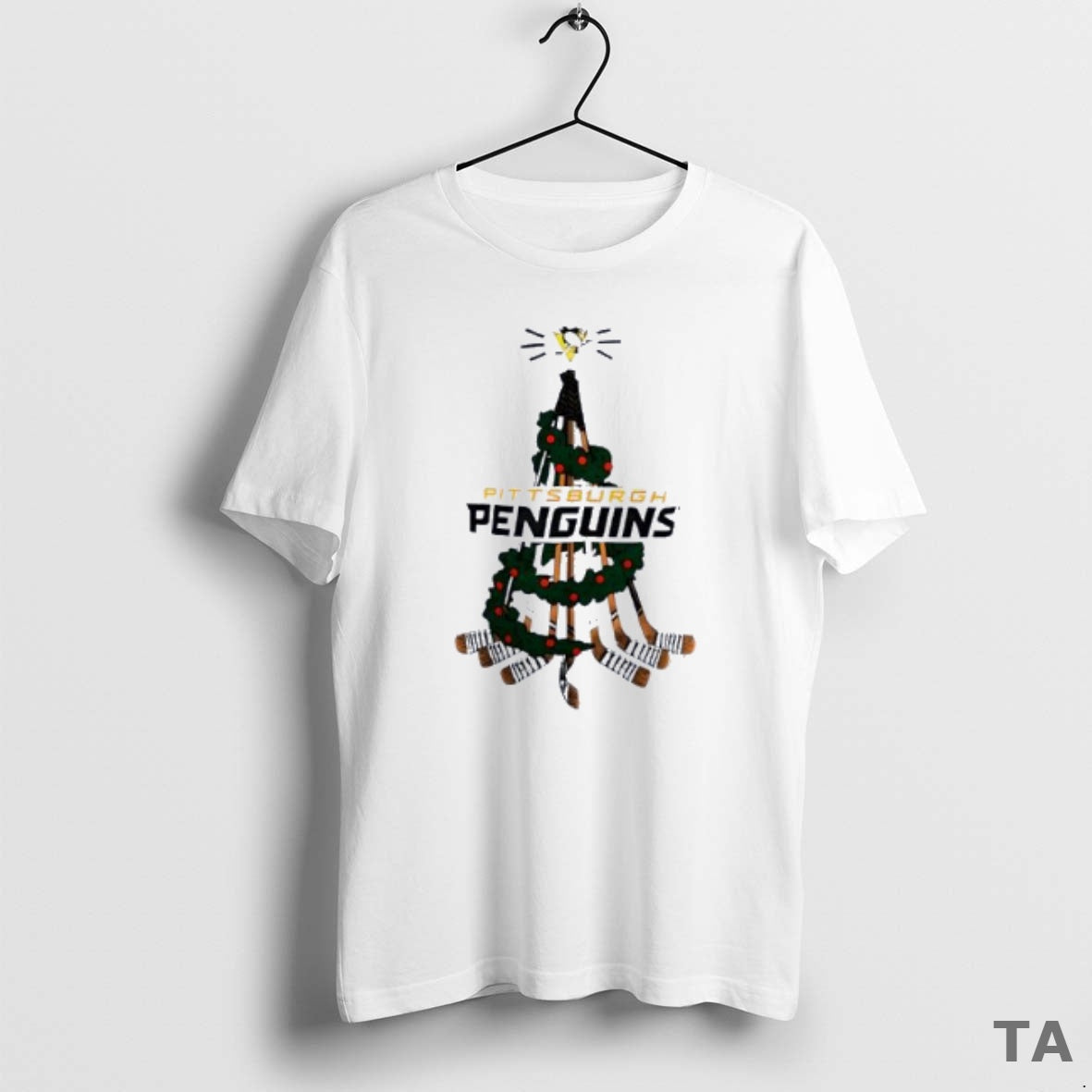Top Pittsburgh Penguins Stickman Hockey Holiday Tree - Adult & Kids T-Shirts, Sweatshirts & Hoodies apparel design preview 1