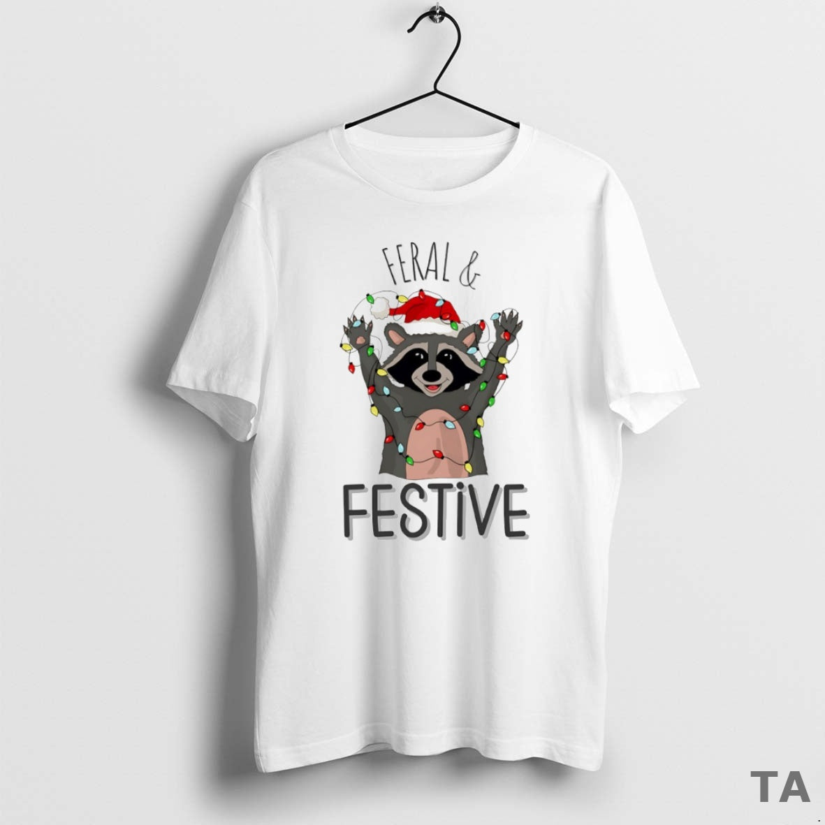 Top Raccoon Feral And Festive Christmas Lights Circle - Adult & Kids T-Shirts, Sweatshirts & Hoodies apparel design preview 1
