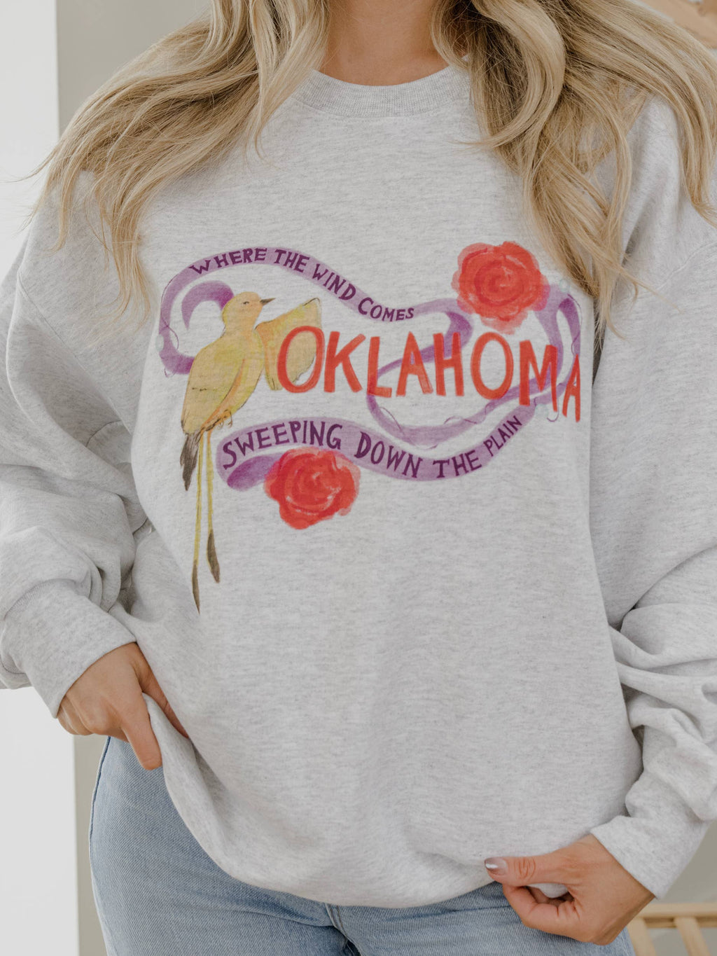 Oklahoma Scissortail Roses Ash Gray - Adult & Kids T-Shirts, Sweatshirts & Hoodies apparel design preview 1