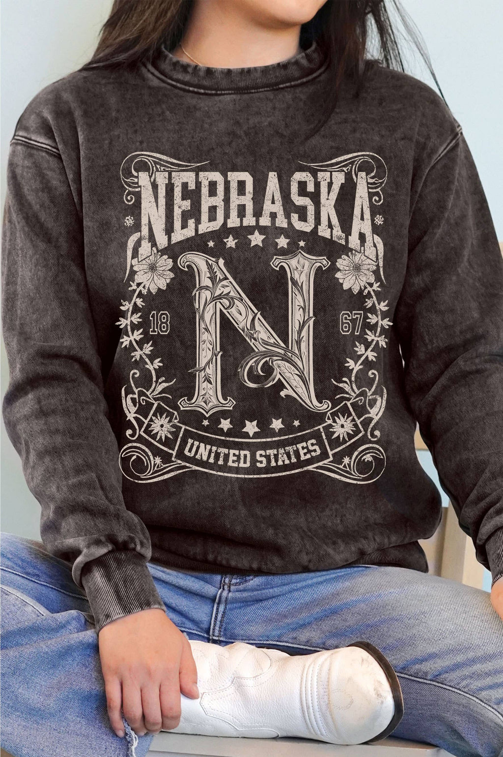 Nebraska Flower Mineral Graphic Brushed - Adult & Kids T-Shirts, Sweatshirts & Hoodies apparel design preview 1