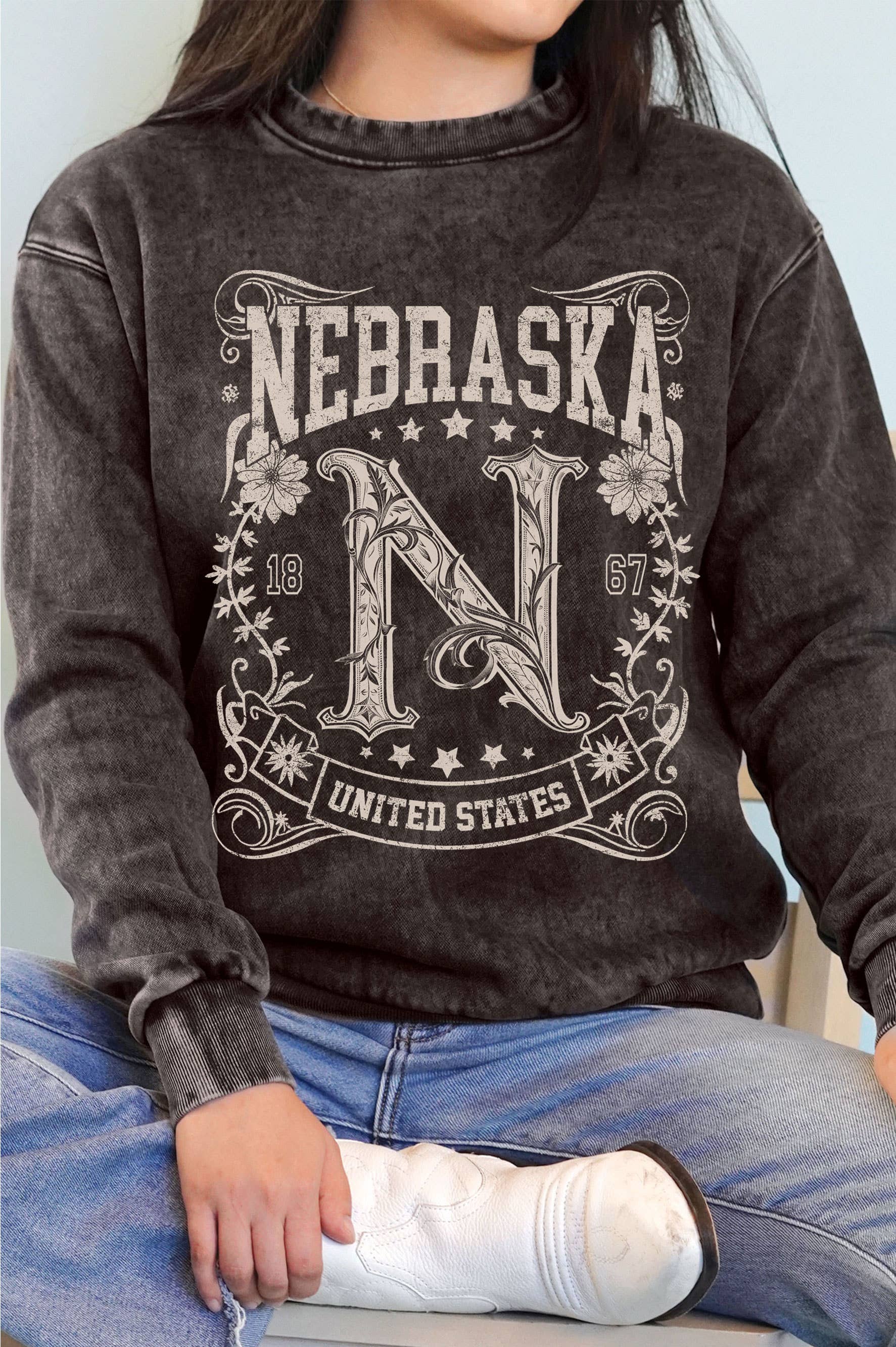 Nebraska Flower Mineral Graphic Brushed - Adult & Kids T-Shirts, Sweatshirts & Hoodies apparel design preview 1