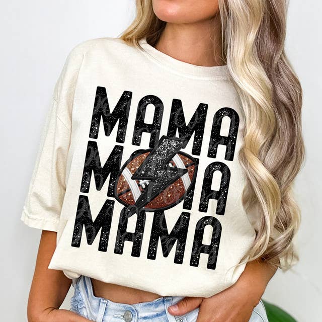 Mama Football Stacked Faux Embroidery Pigment Dyed - Adult & Kids T-Shirts, Sweatshirts & Hoodies apparel design preview 1