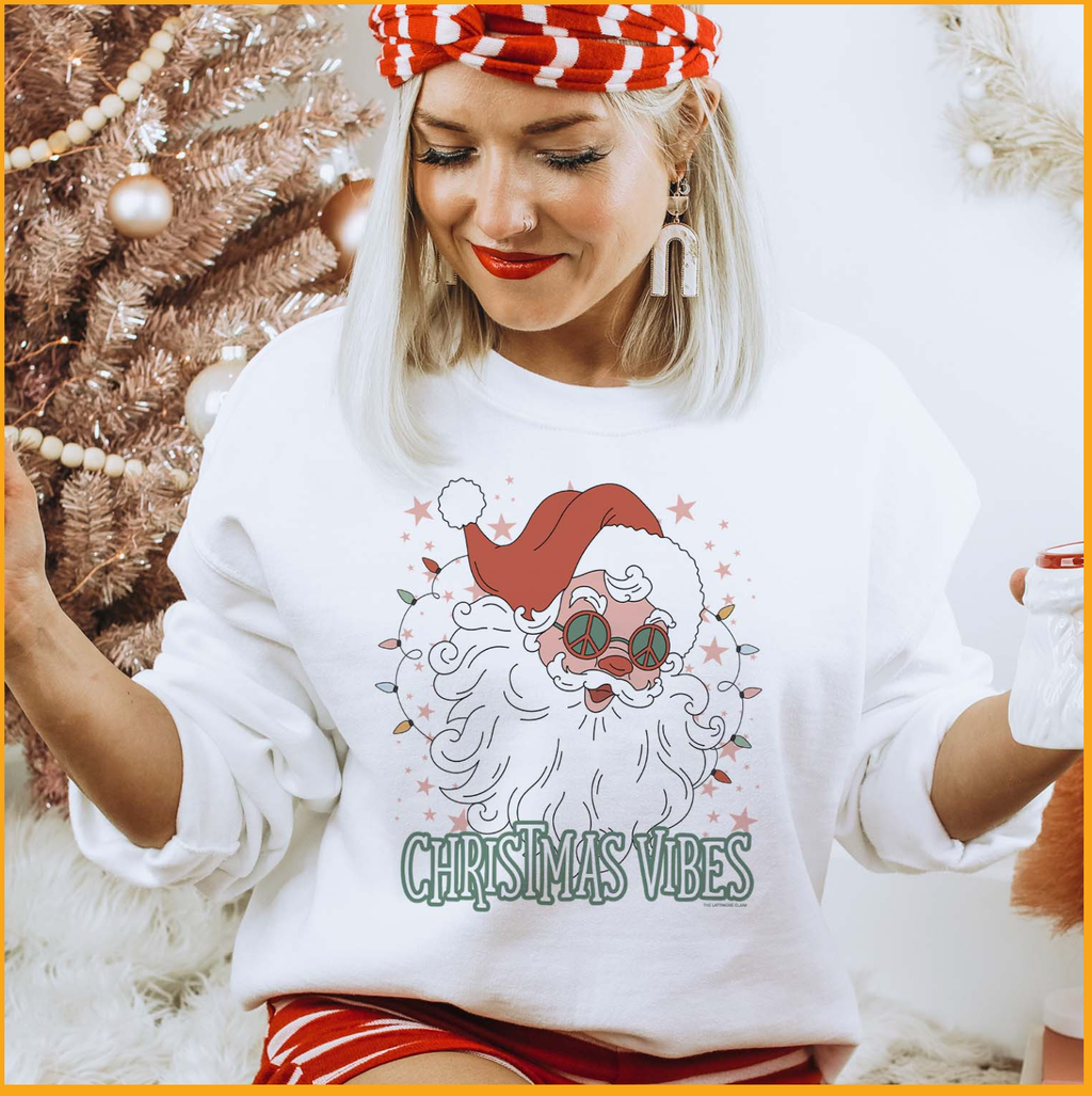 Christmas Vibes Santa with Peace Glasses Holiday - Adult & Kids T-Shirts, Sweatshirts & Hoodies apparel design preview 1
