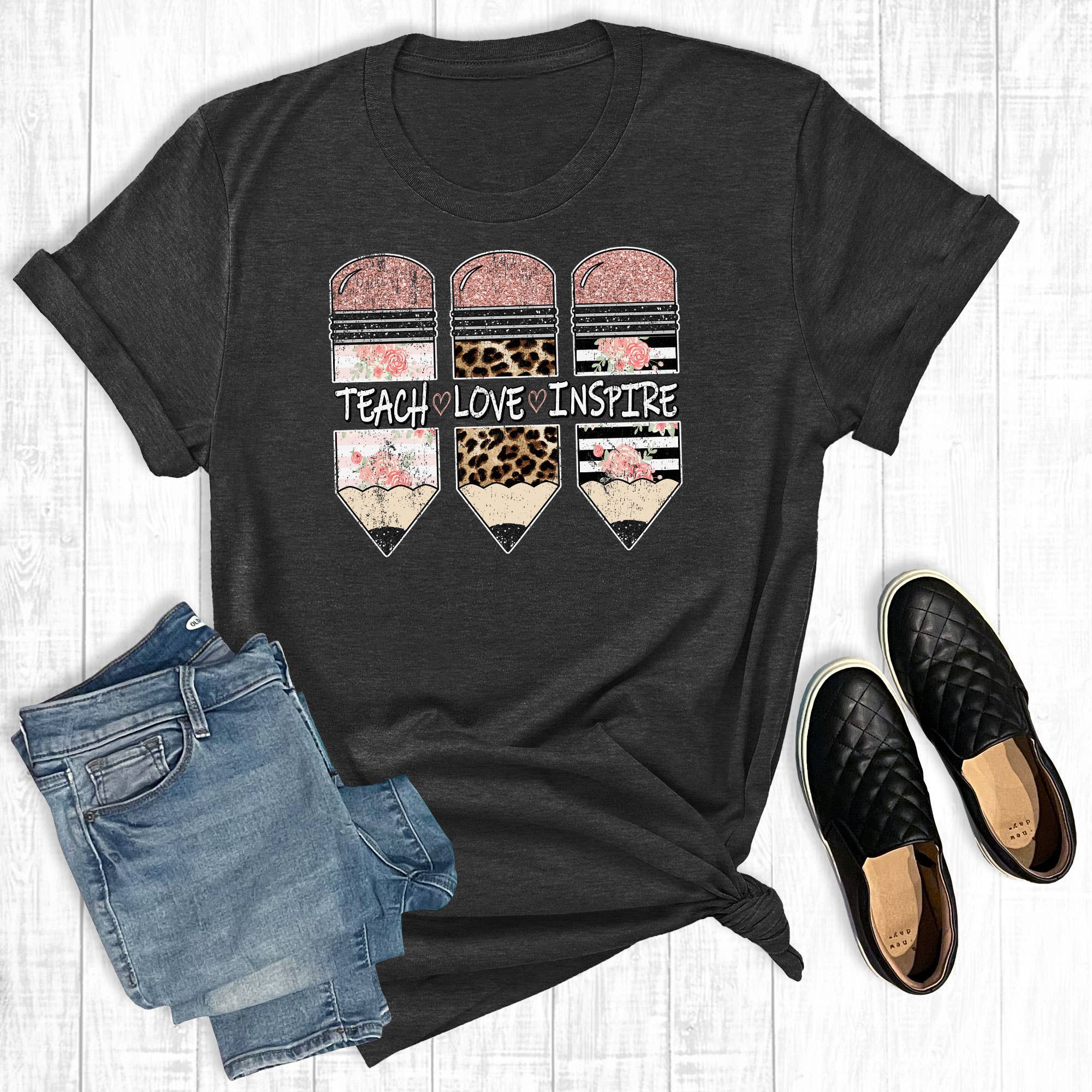 Teach Love Inspire Pencils - Adult & Kids T-Shirts, Sweatshirts & Hoodies apparel design preview 1