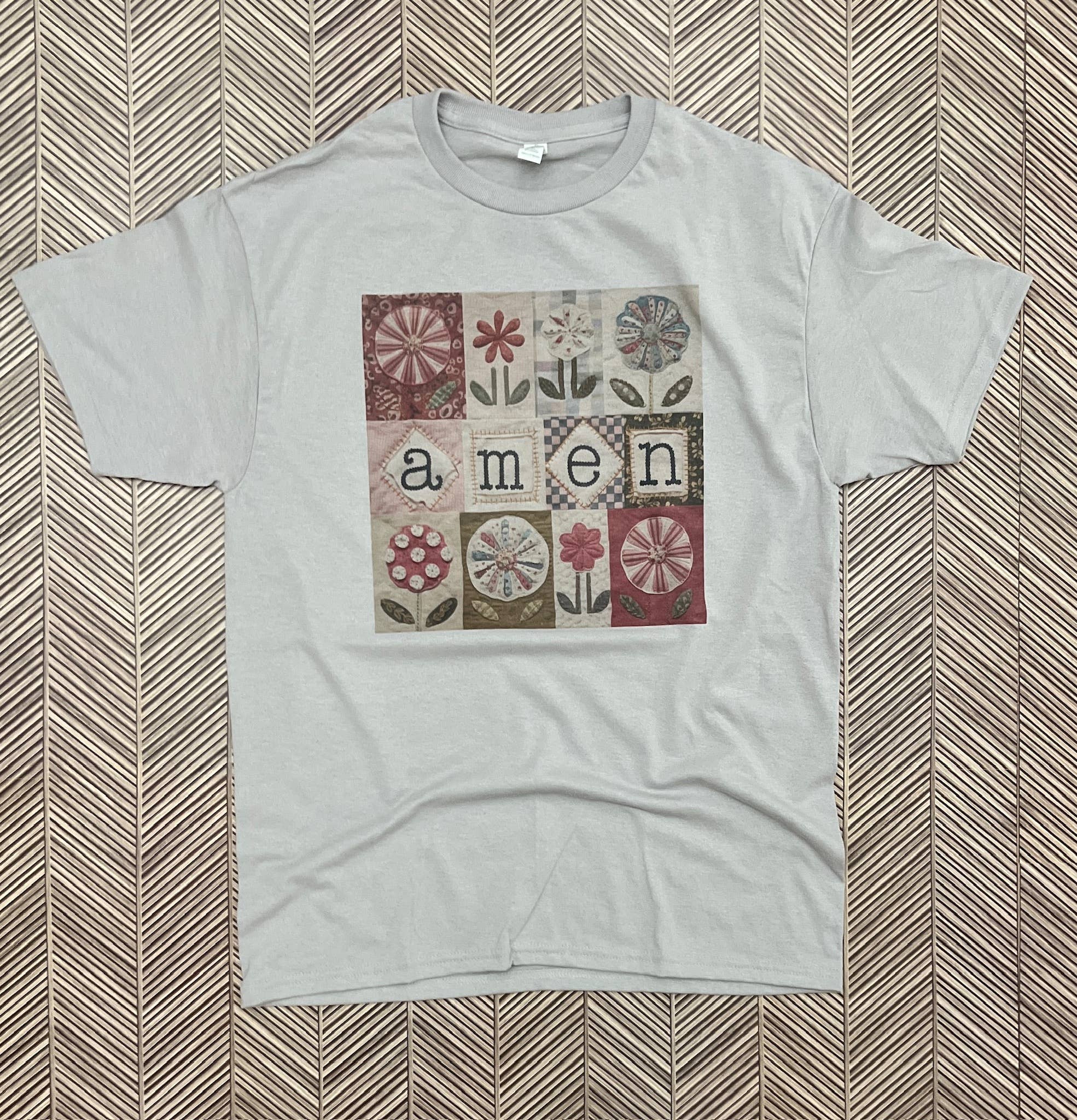 Vintage Amen Patchwork Quilt On Silver - Adult & Kids T-Shirts, Sweatshirts & Hoodies apparel design preview 1