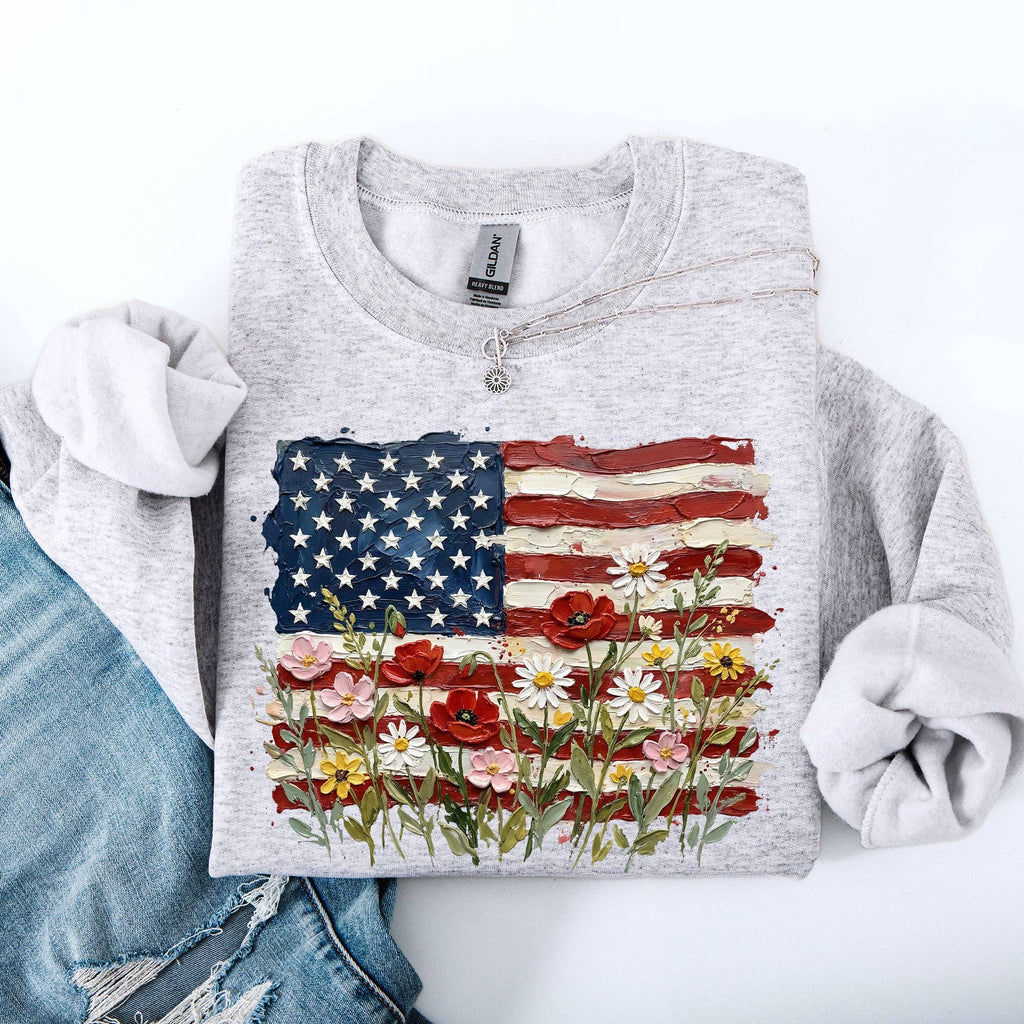 Flag and Flowers, Adorable, USA Patriotic America - Adult & Kids T-Shirts, Sweatshirts & Hoodies apparel design preview 1