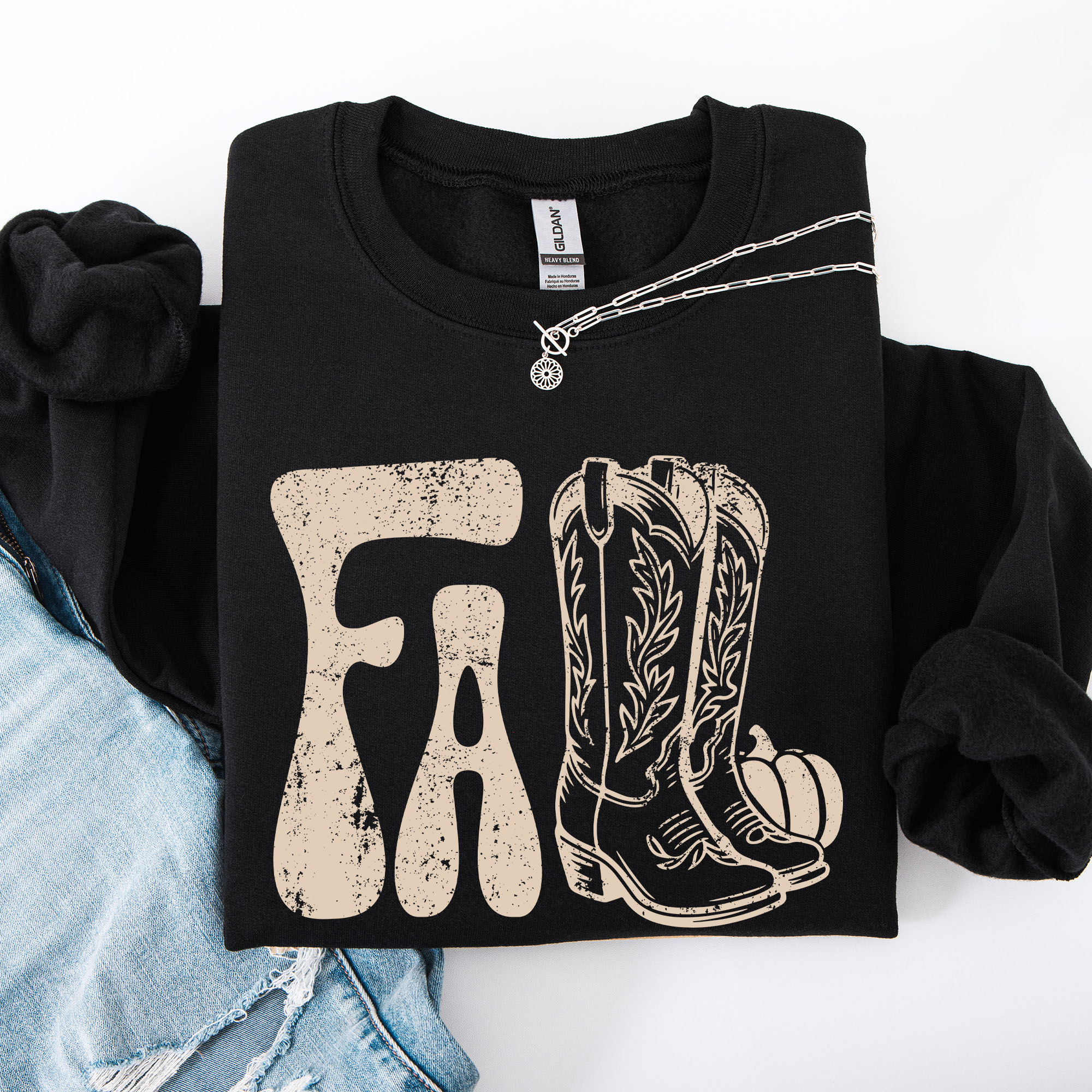 Fall Cowboy Boots, Western, Autumn - Adult & Kids T-Shirts, Sweatshirts & Hoodies apparel design preview 1