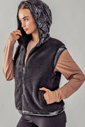 Plush Faux Fur Zip Up with Contrast Trim Hooded Vest - Adult & Kids T-Shirts, Sweatshirts & Hoodies apparel design preview 1