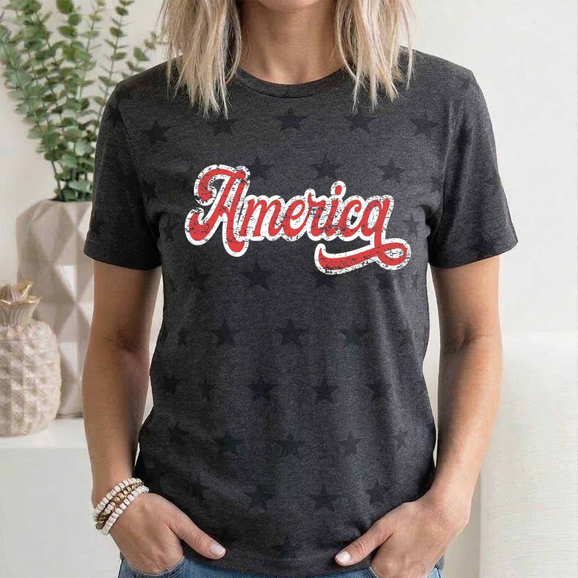 Vintage America, Fourth of July, USA, Star Pattern - Adult & Kids T-Shirts, Sweatshirts & Hoodies apparel design preview 1