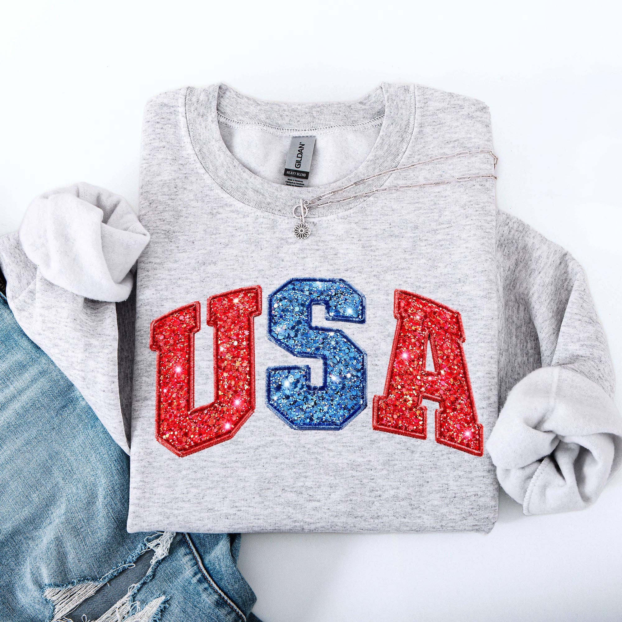 Glittery, USA, Red Blue, Patriotic, America - Adult & Kids T-Shirts, Sweatshirts & Hoodies apparel design preview 1