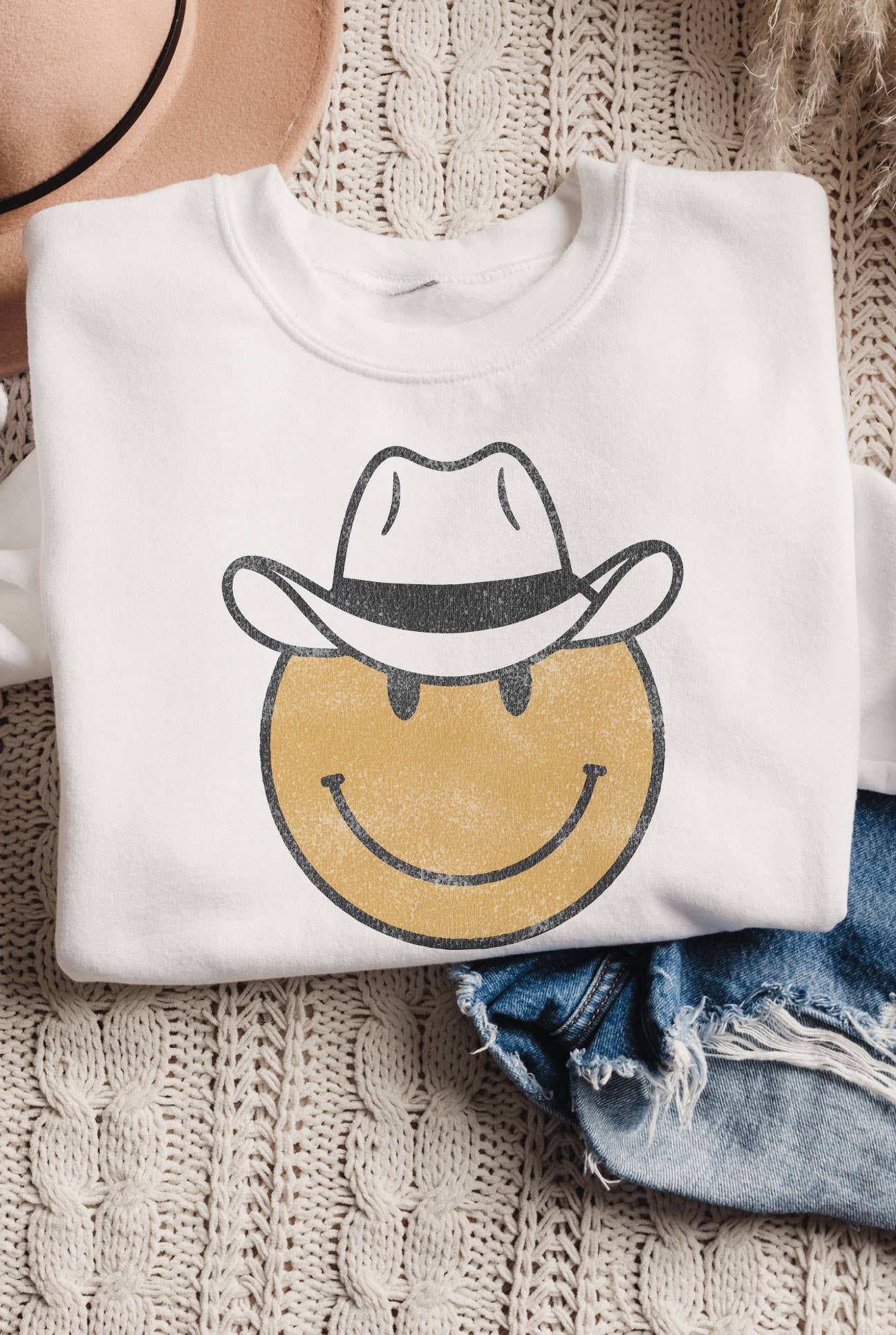 Cowboy Smiley Face Graphic - Adult & Kids T-Shirts, Sweatshirts & Hoodies apparel design preview 1