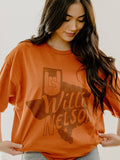 Willie Nelson Ut Hook Em Horns Sign Orange Thrifted - Adult & Kids T-Shirts, Sweatshirts & Hoodies apparel design preview 1