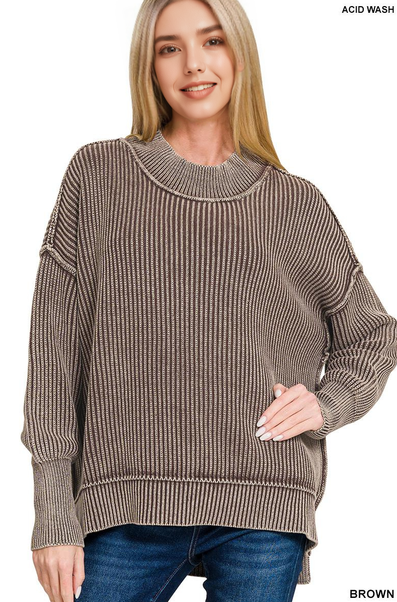.0825 Washed Side Slit Oversized Hi-Low Sweater - Adult & Kids T-Shirts, Sweatshirts & Hoodies apparel design preview 1