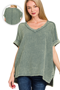 1017 Acid Washed Double Gauze V Neck Cuffed SI-27650 - Adult & Kids T-Shirts, Sweatshirts & Hoodies apparel design preview 1