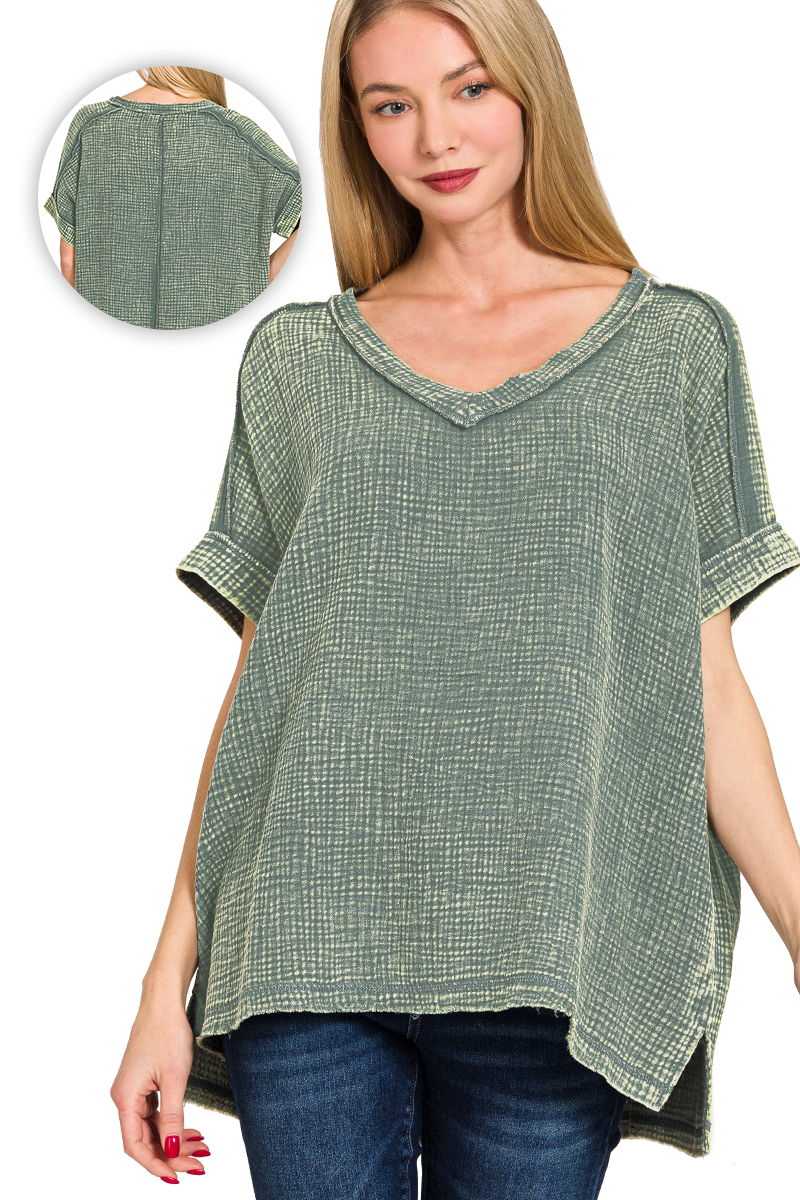 1017 Acid Washed Double Gauze V Neck Cuffed SI-27650 - Adult & Kids T-Shirts, Sweatshirts & Hoodies apparel design preview 1