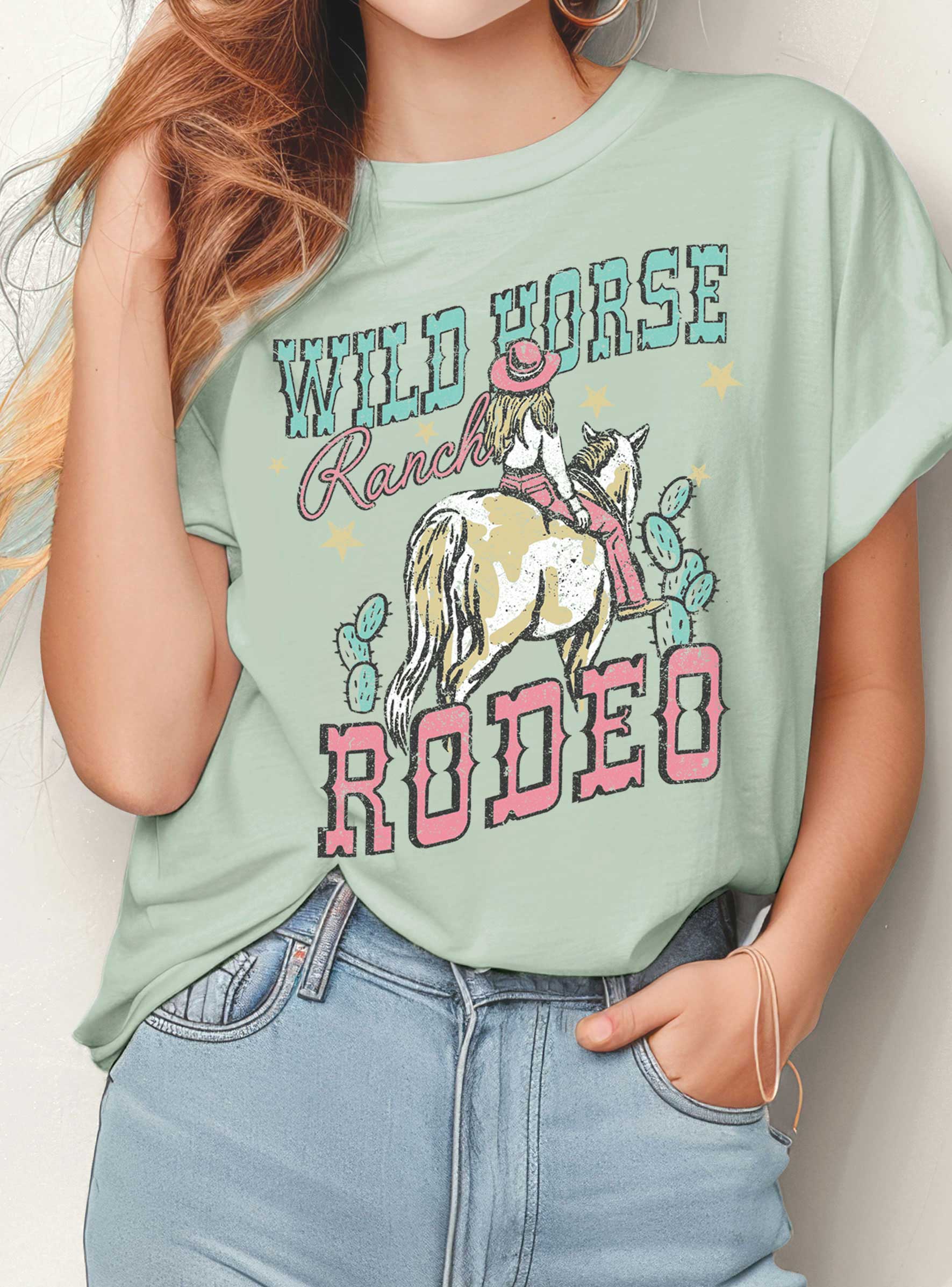 Wild Horse Ranch Rodeo Cowgirl Graphic - Adult & Kids T-Shirts, Sweatshirts & Hoodies apparel design preview 1