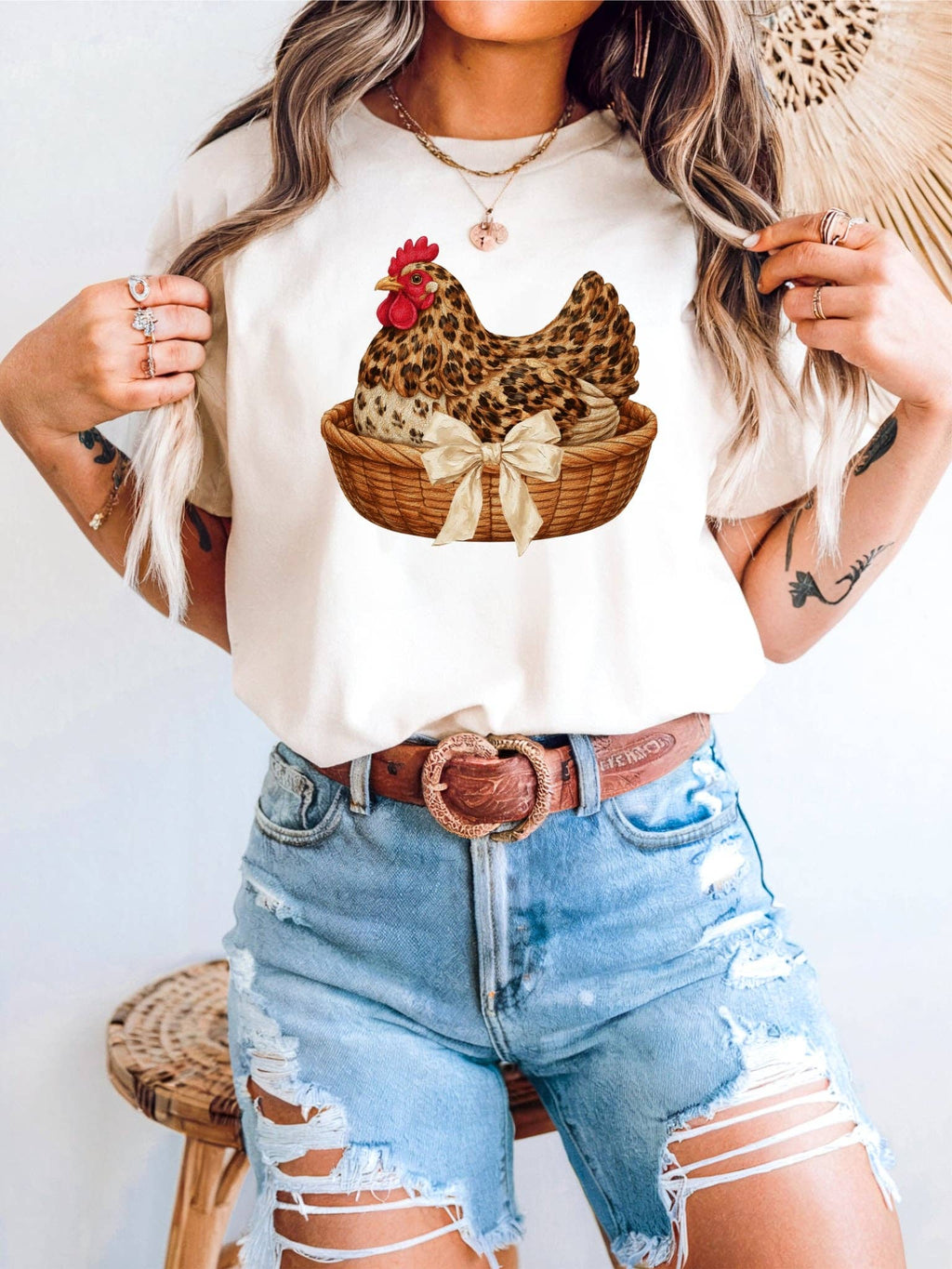 Vintage Leopard Hen Cream Farmhouse Graphic - Adult & Kids T-Shirts, Sweatshirts & Hoodies apparel design preview 1