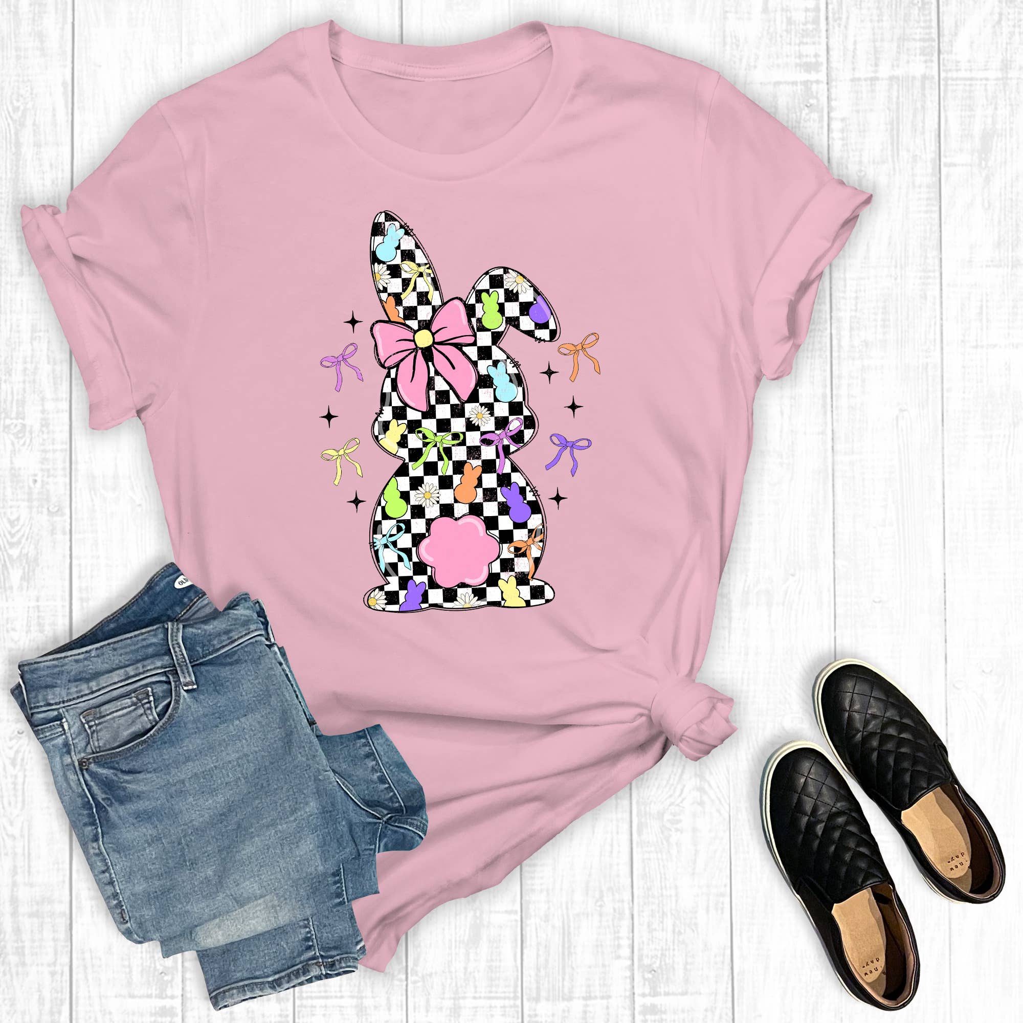 Retro Coquette Easter Bunny Graphic - Adult & Kids T-Shirts, Sweatshirts & Hoodies apparel design preview 1