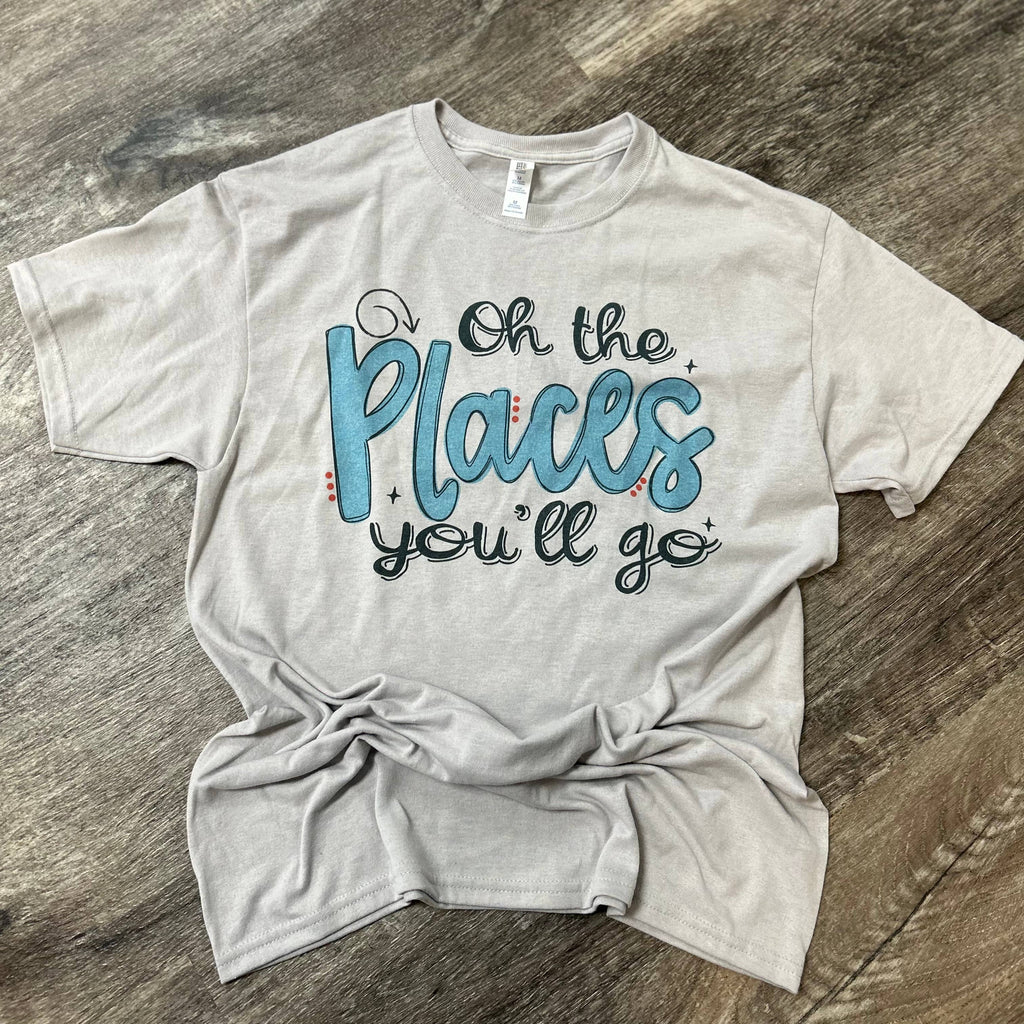 Oh the Places You'Ll Go (Blue) On Silver - Adult & Kids T-Shirts, Sweatshirts & Hoodies apparel design preview 1