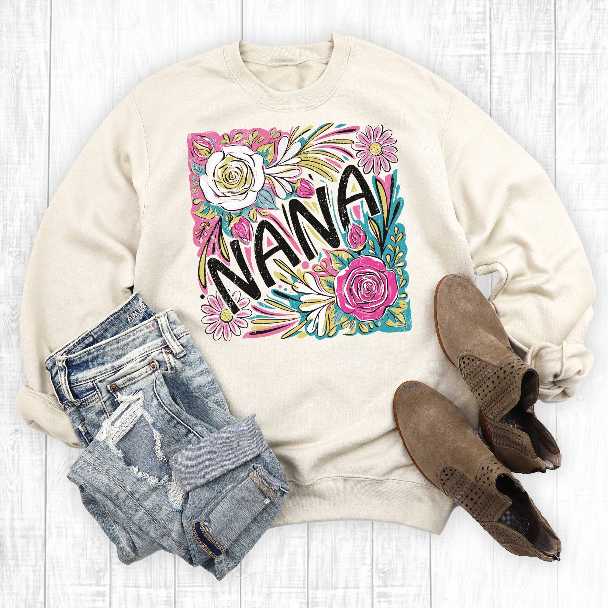 Boho Floral Nana - Adult & Kids T-Shirts, Sweatshirts & Hoodies apparel design preview 1