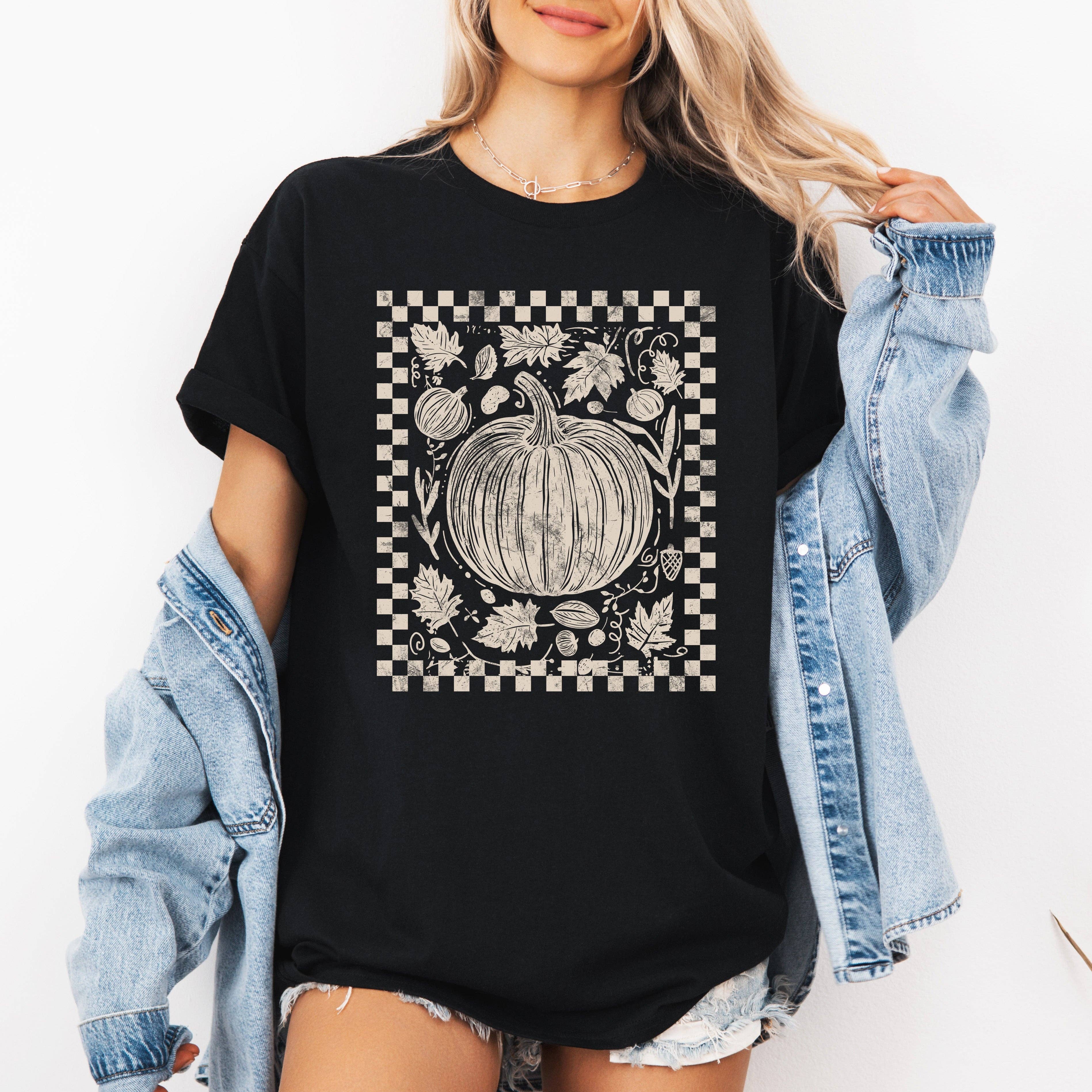 Checkered Pumpkin, Minimalist, Autumn, Fall, - Adult & Kids T-Shirts, Sweatshirts & Hoodies apparel design preview 1
