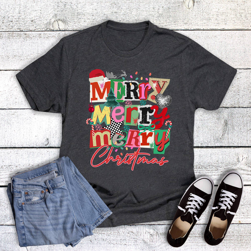 Christmas Merry Stacked Magazine Letters Graphic - Adult & Kids T-Shirts, Sweatshirts & Hoodies apparel design preview 1