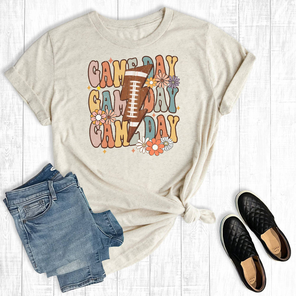 Retro Floral Game Day Football Graphic - Adult & Kids T-Shirts, Sweatshirts & Hoodies apparel design preview 1