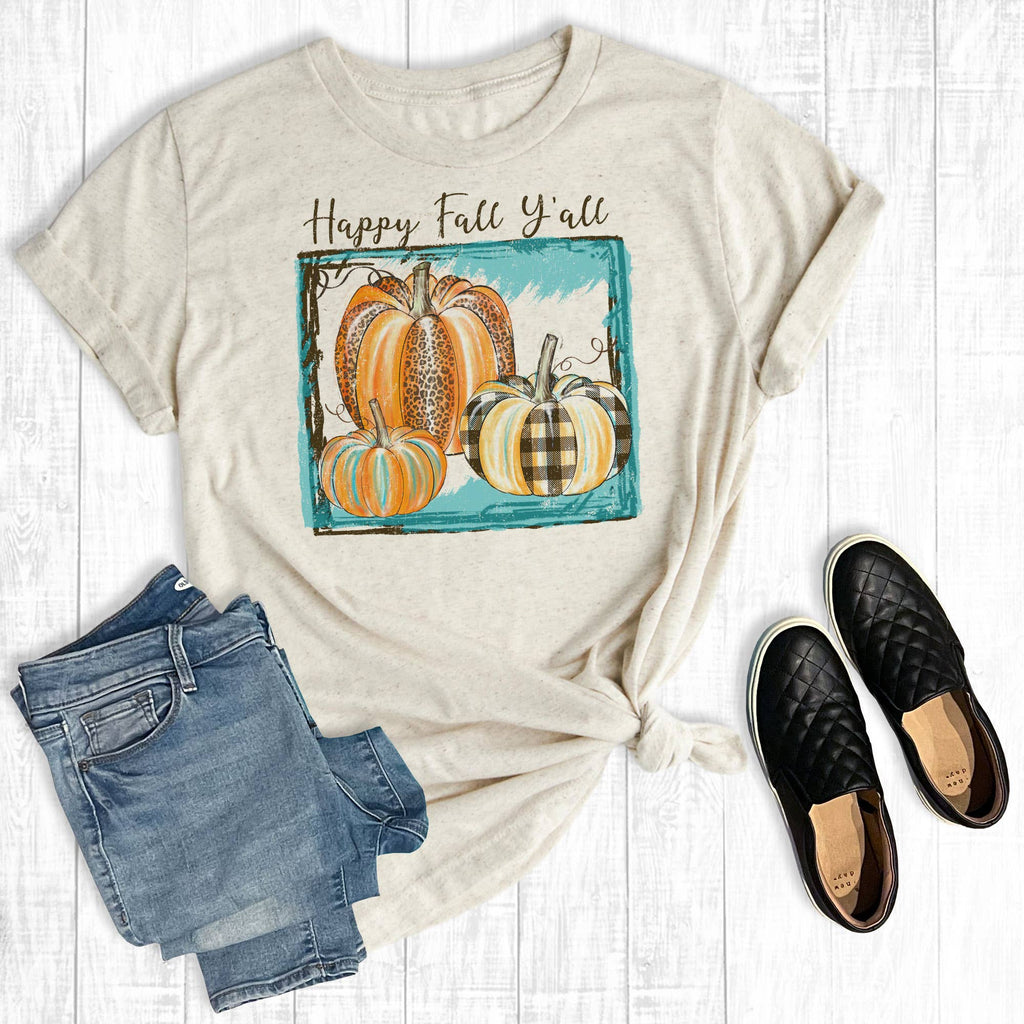 Happy Fall Y'all Pumpkin Frame - Adult & Kids T-Shirts, Sweatshirts & Hoodies apparel design preview 1