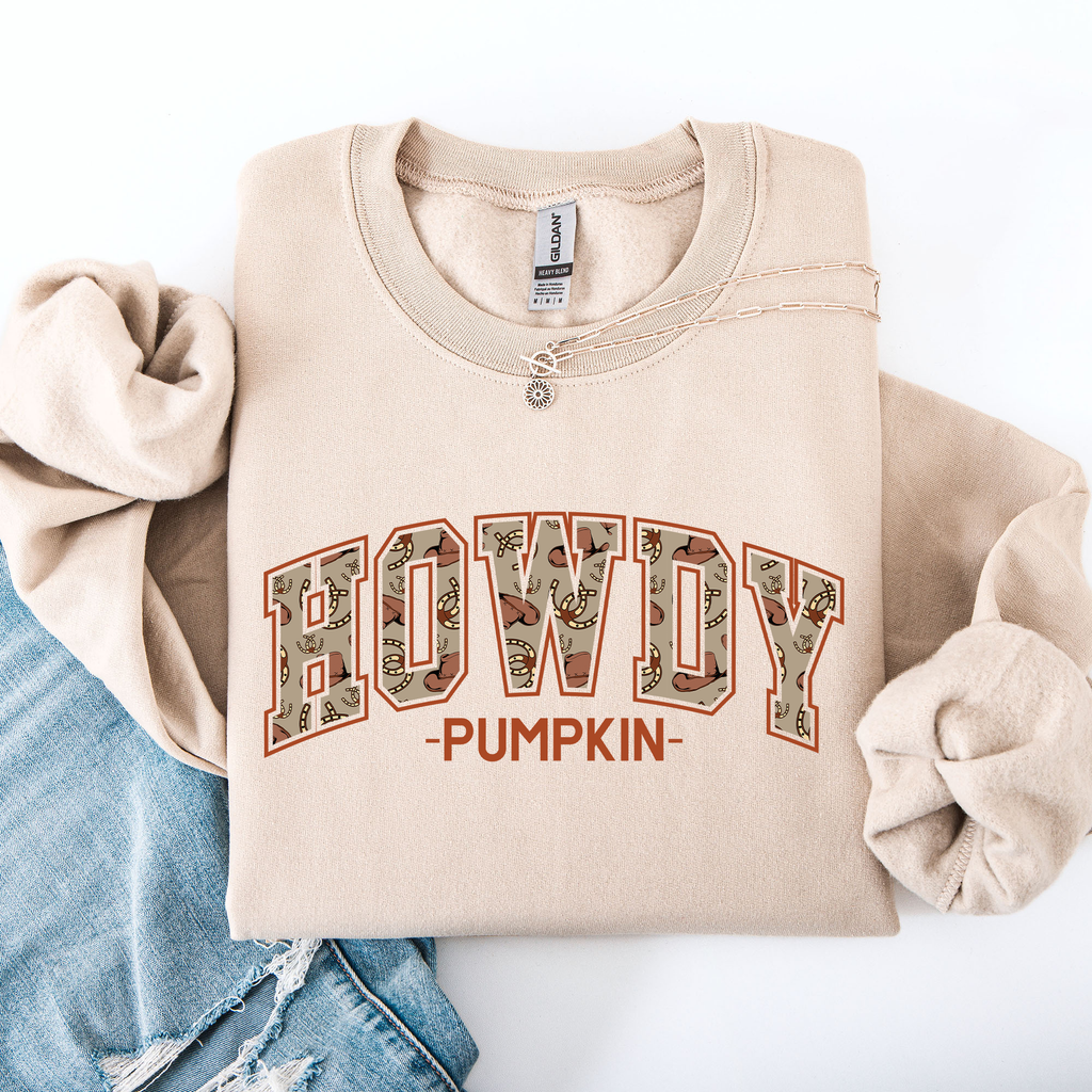 Howdy Pumpkin, Varsity, Collegiate, Fall, Autumn - Adult & Kids T-Shirts, Sweatshirts & Hoodies apparel design preview 1