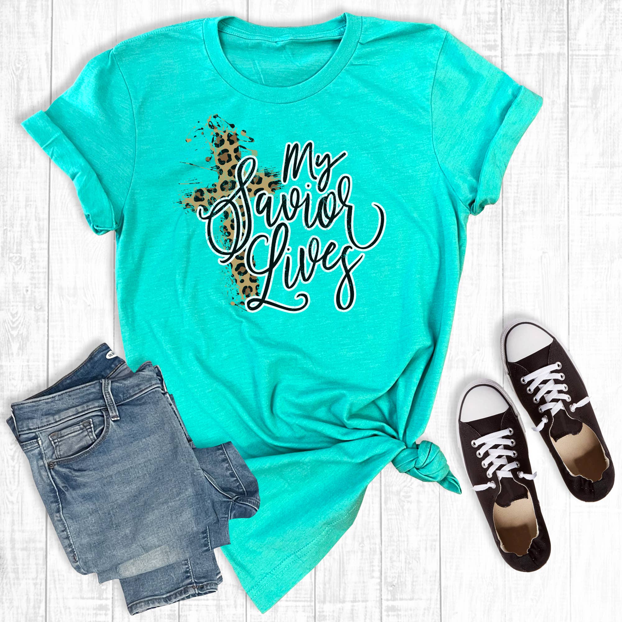 Leopard My Savior Lives - Adult & Kids T-Shirts, Sweatshirts & Hoodies apparel design preview 1