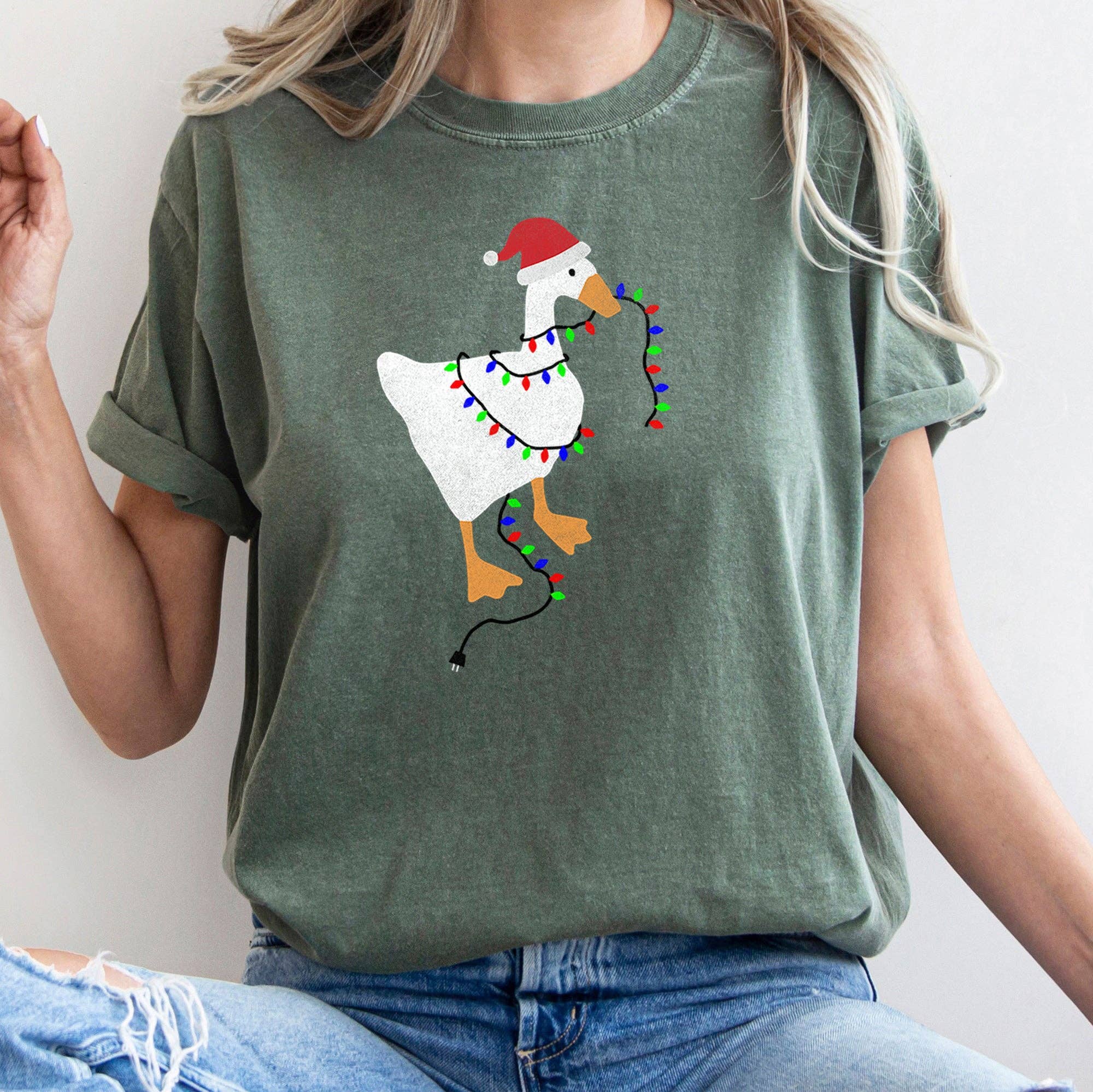 Christmas Goose, Lights, Retro Comfort Colors - Adult & Kids T-Shirts, Sweatshirts & Hoodies apparel design preview 1