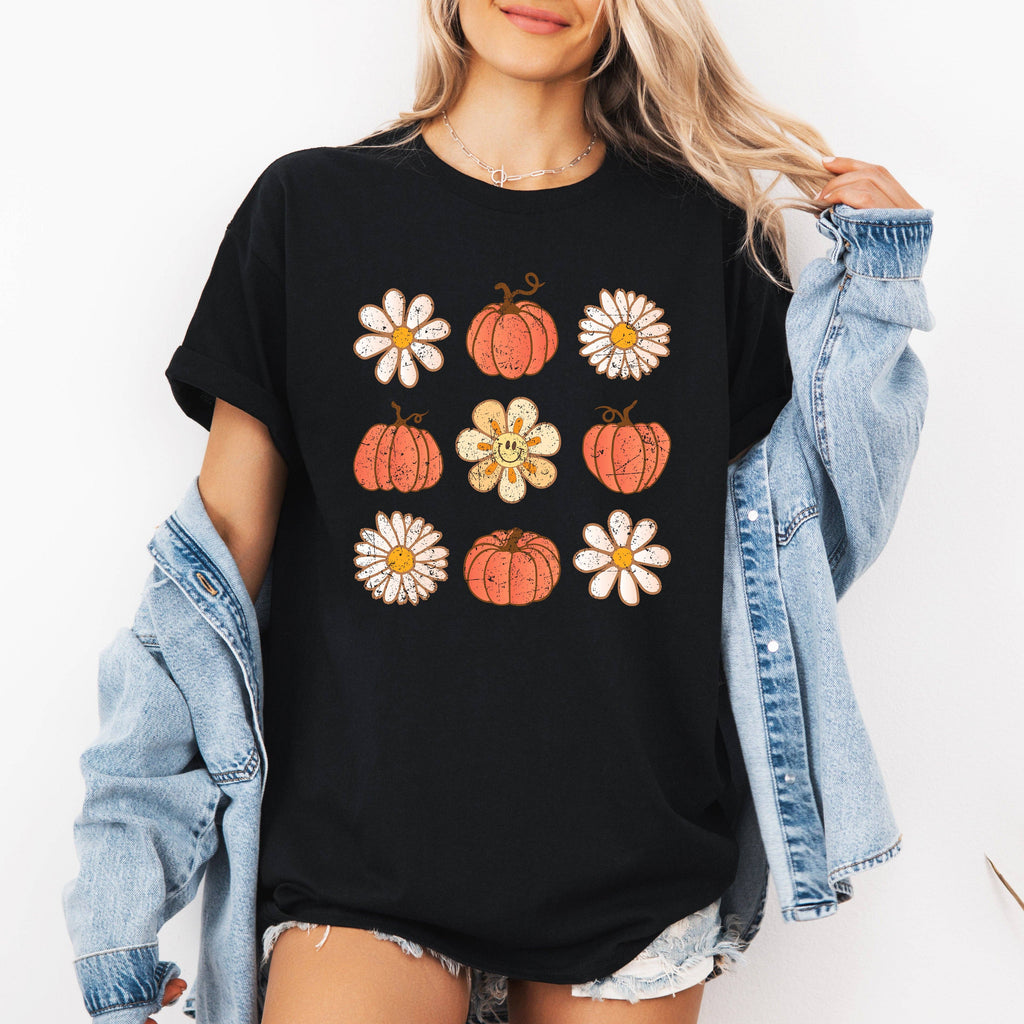 Flowers and Pumpkins Minimalist Autumn Fall Halloween - Adult & Kids T-Shirts, Sweatshirts & Hoodies apparel design preview 1