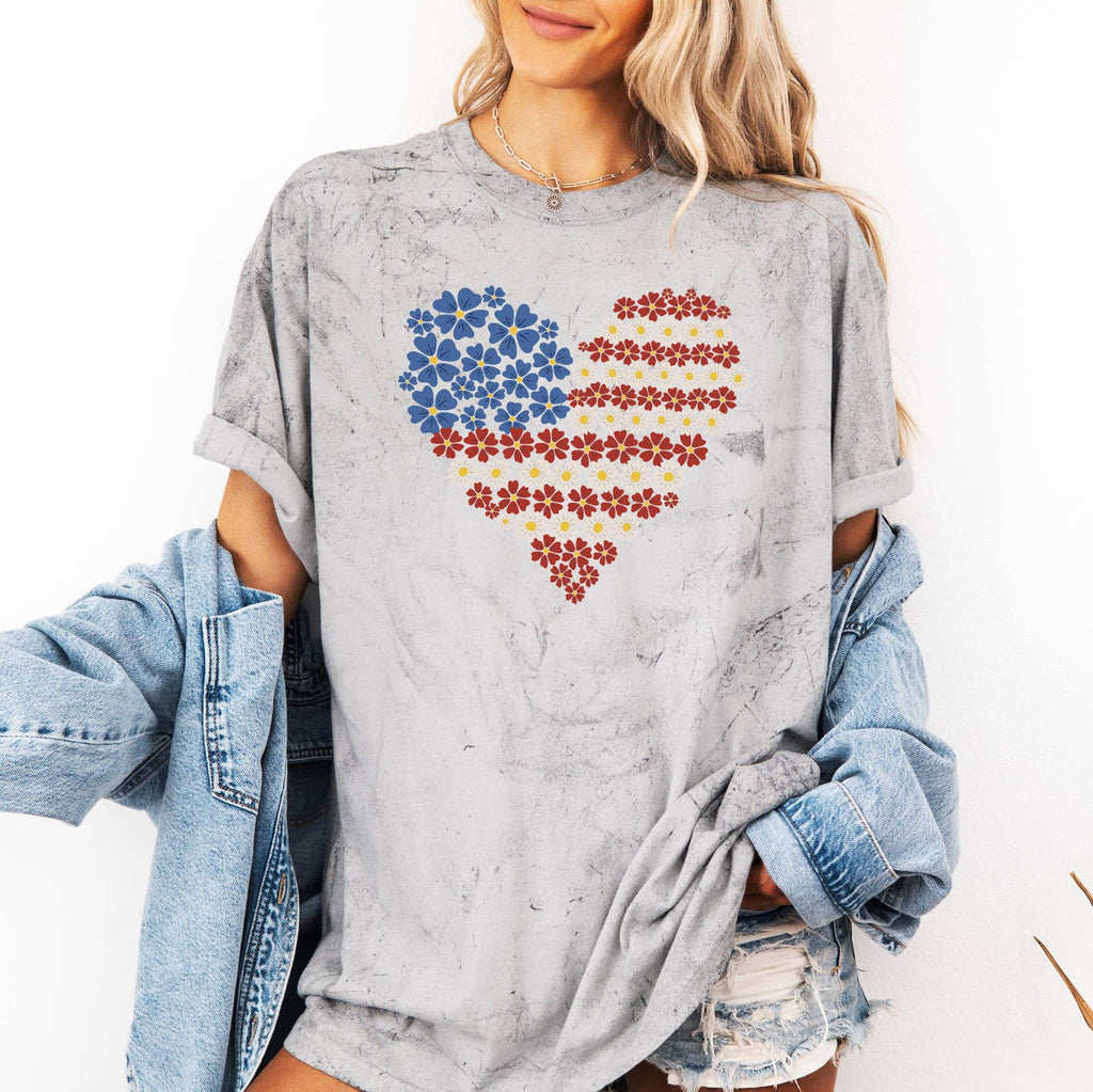 Floral Heart, USA, America, 4th of July, Color Blast - Adult & Kids T-Shirts, Sweatshirts & Hoodies apparel design preview 1