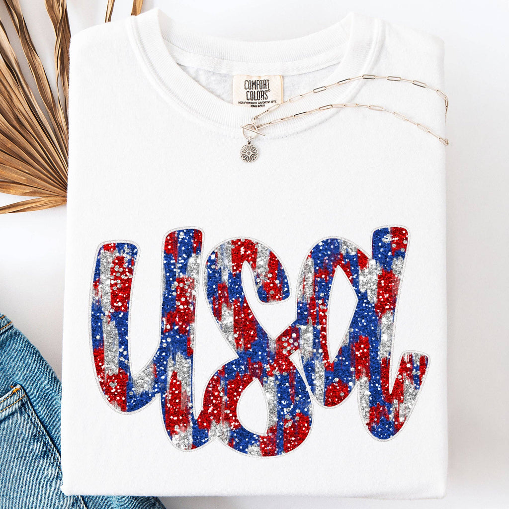 Glittery, USA, Red White and Blue Comfort Colors - Adult & Kids T-Shirts, Sweatshirts & Hoodies apparel design preview 1